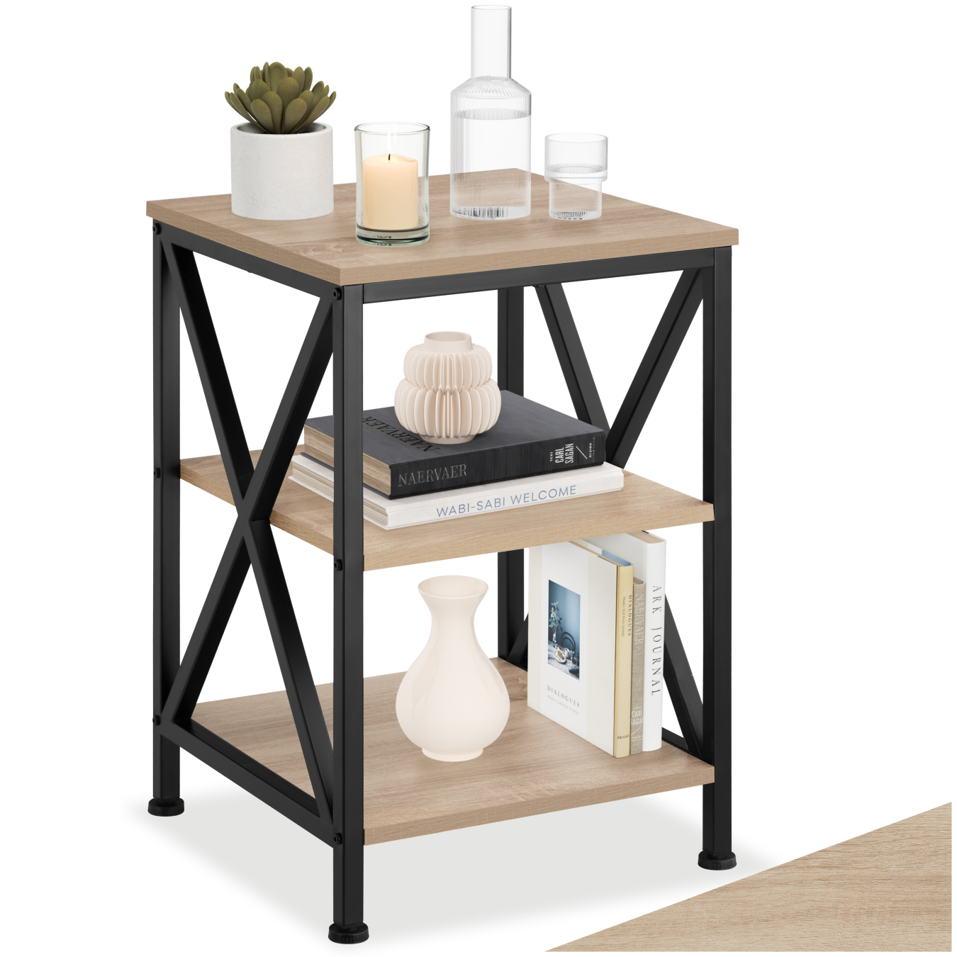 Table D'appoint 40,5 X 40,5 X 60,5 Cm En Panneau De Fibres Bois Clair