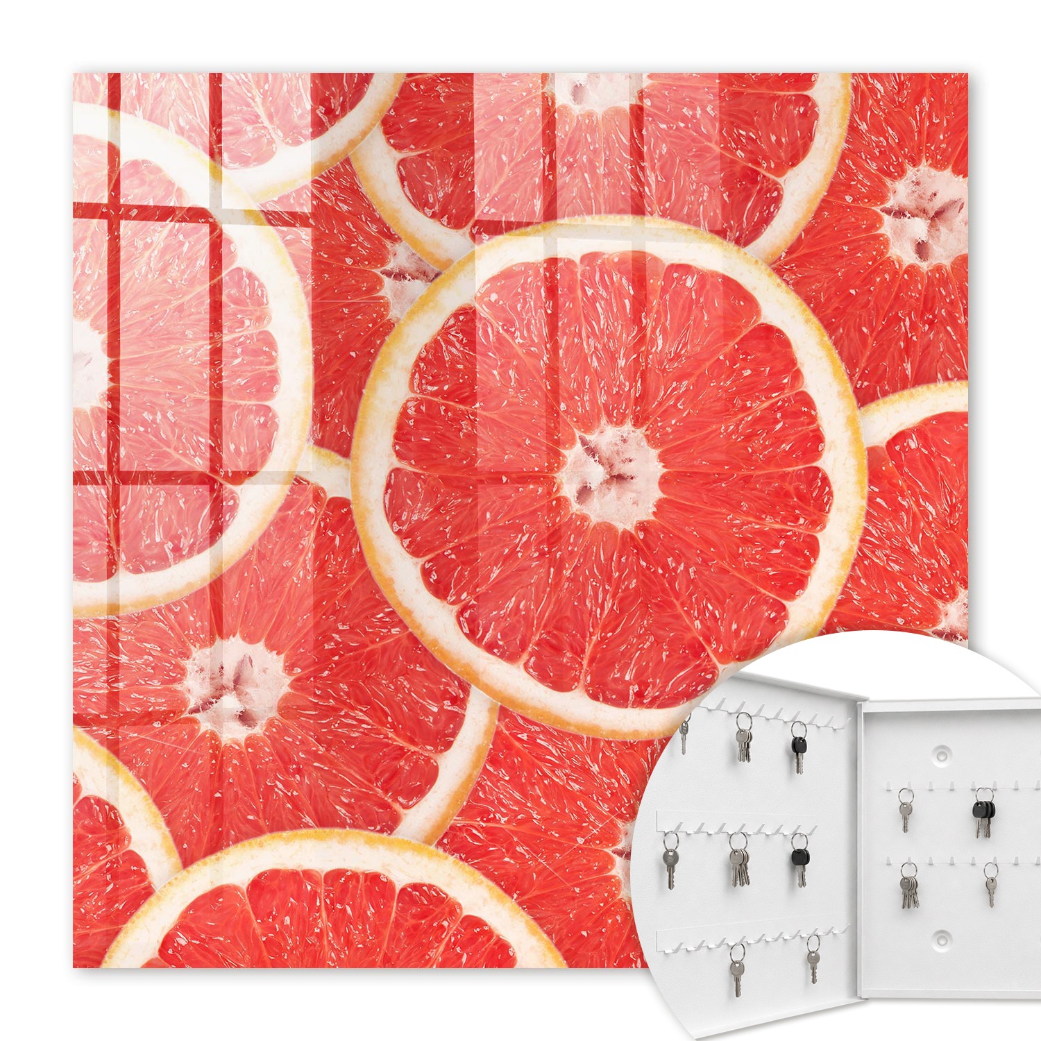 Armoire À Clés - (30 Cm X 30 Cm) - Boîte À Clés Murale - Coffret De Rangement Pour Clés - Couleur Blanche - Ouverture Vers La Gauche - Pour Maison Et Bureau - Tranches De Pamplemousse