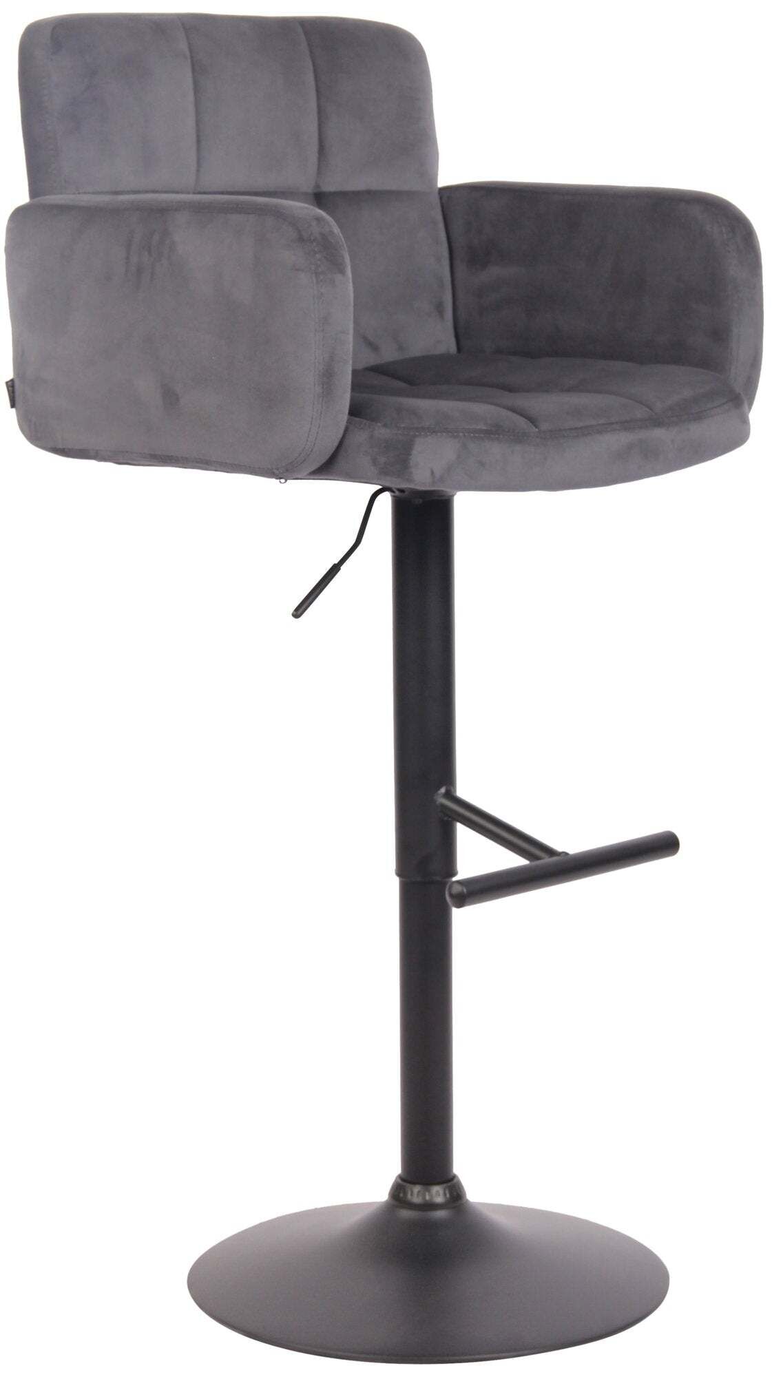 Tabouret De Bar Pivotant En Velours Gris Foncé Et Métal Noir Avec Accoudoirs Repose-pieds Tdb10656