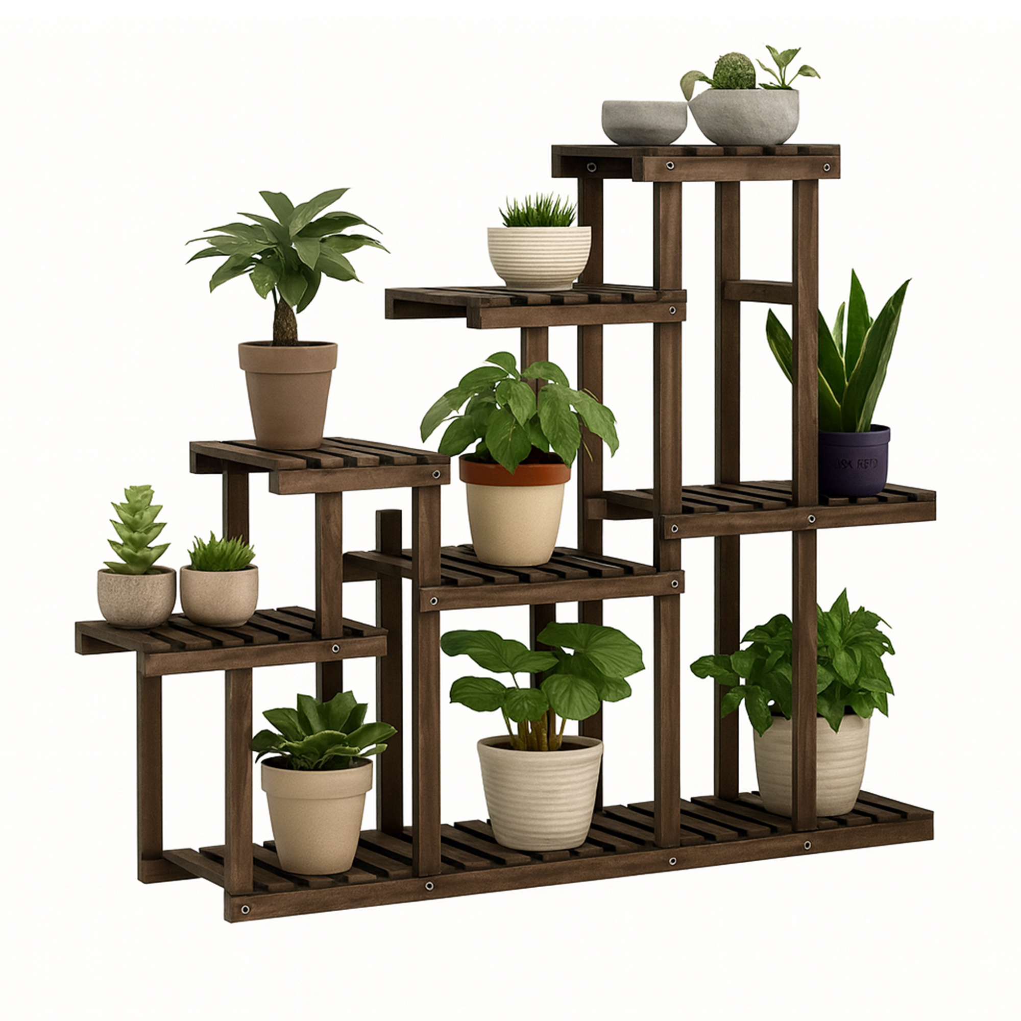 Takumi - Étagère À Plantes Jardinière 113x97x25 Cm Porte-pots D'intérieur 9 Niveaux En Bois De Sapin