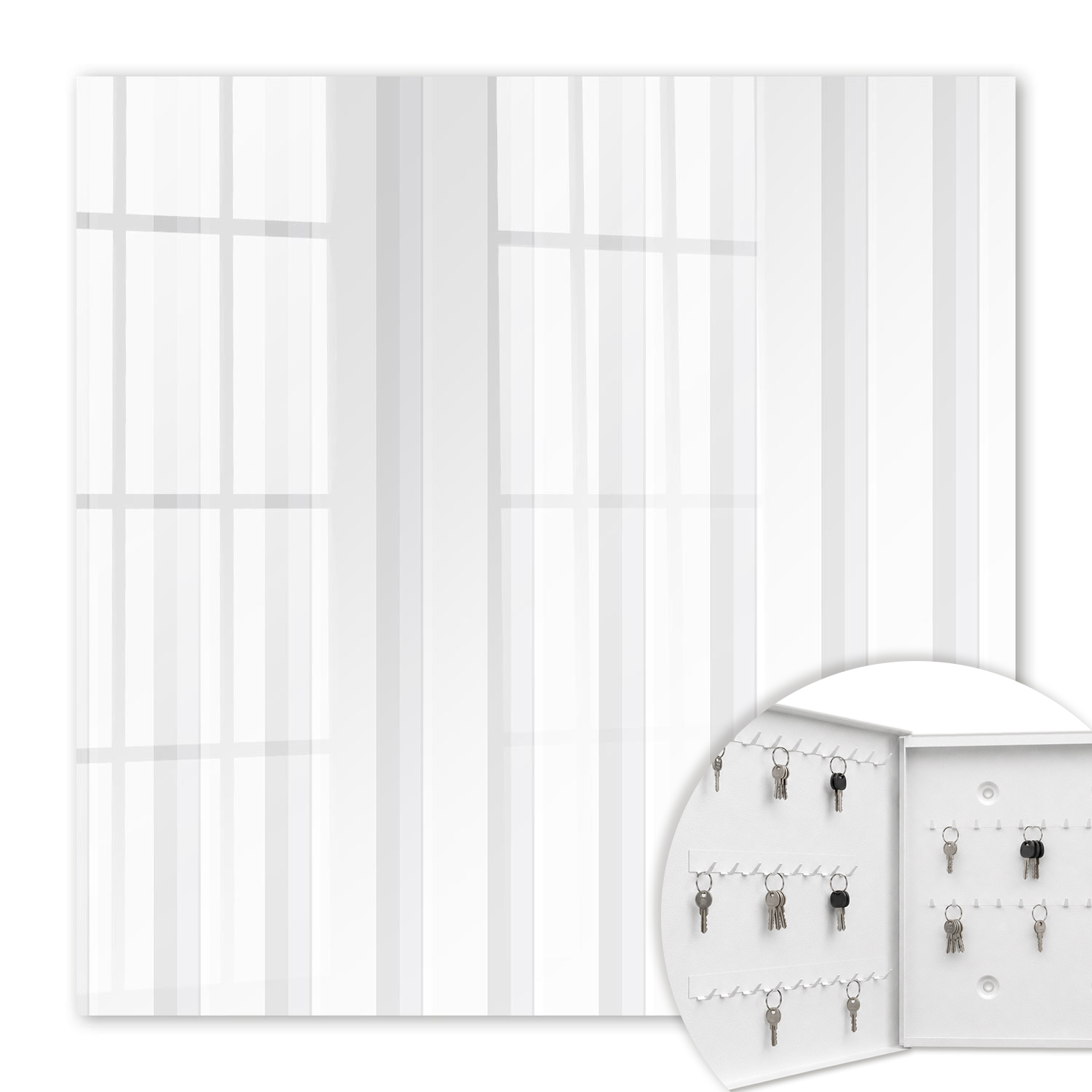 Armoire À Clés - (30 Cm X 30 Cm) - Boîte À Clés Murale - Coffret De Rangement Pour Clés - Couleur Blanche - Ouverture Vers La Gauche - Pour Maison Et Bureau - Rayures Verticales