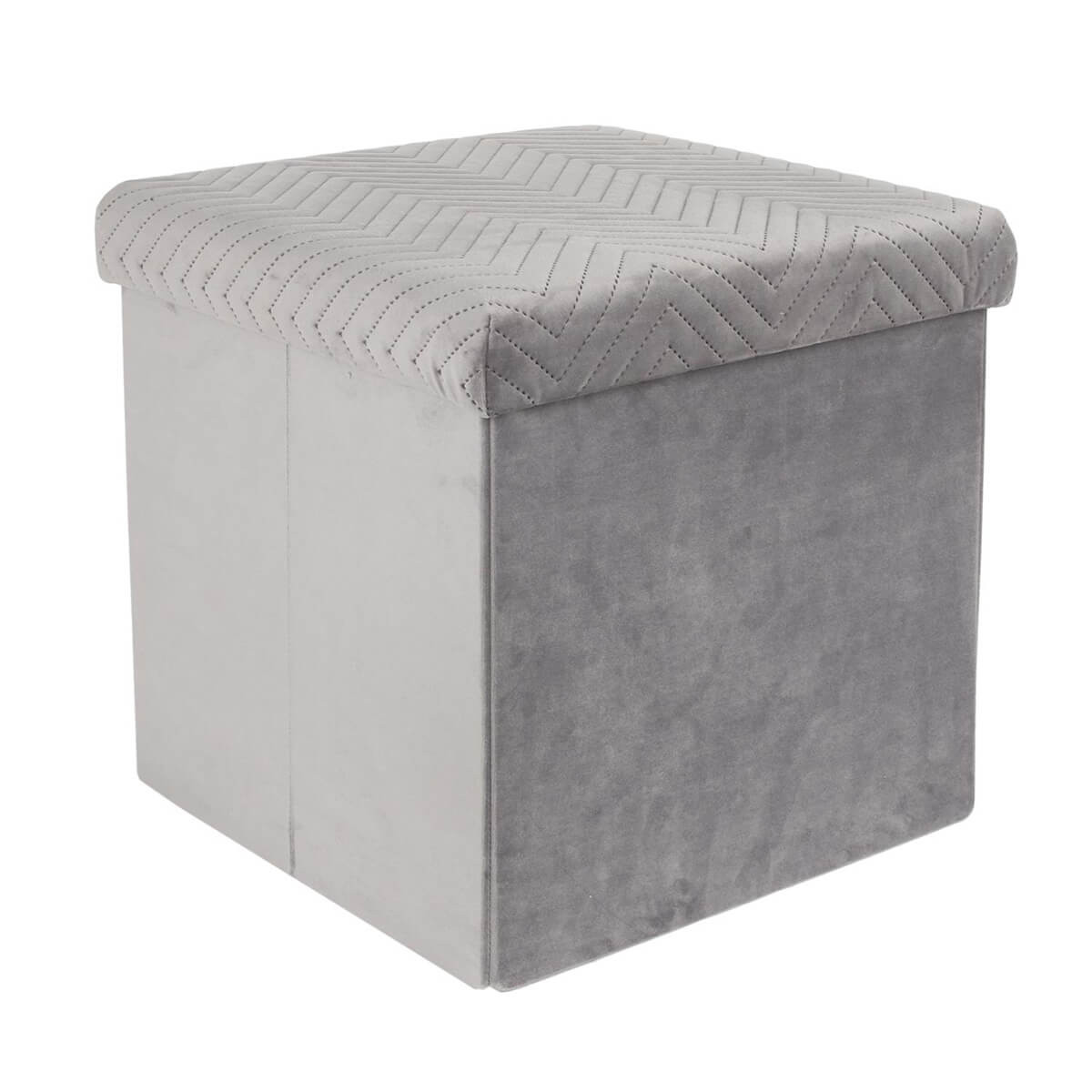 Floy - Coffre Pouf Pliable Velours Gris Clair