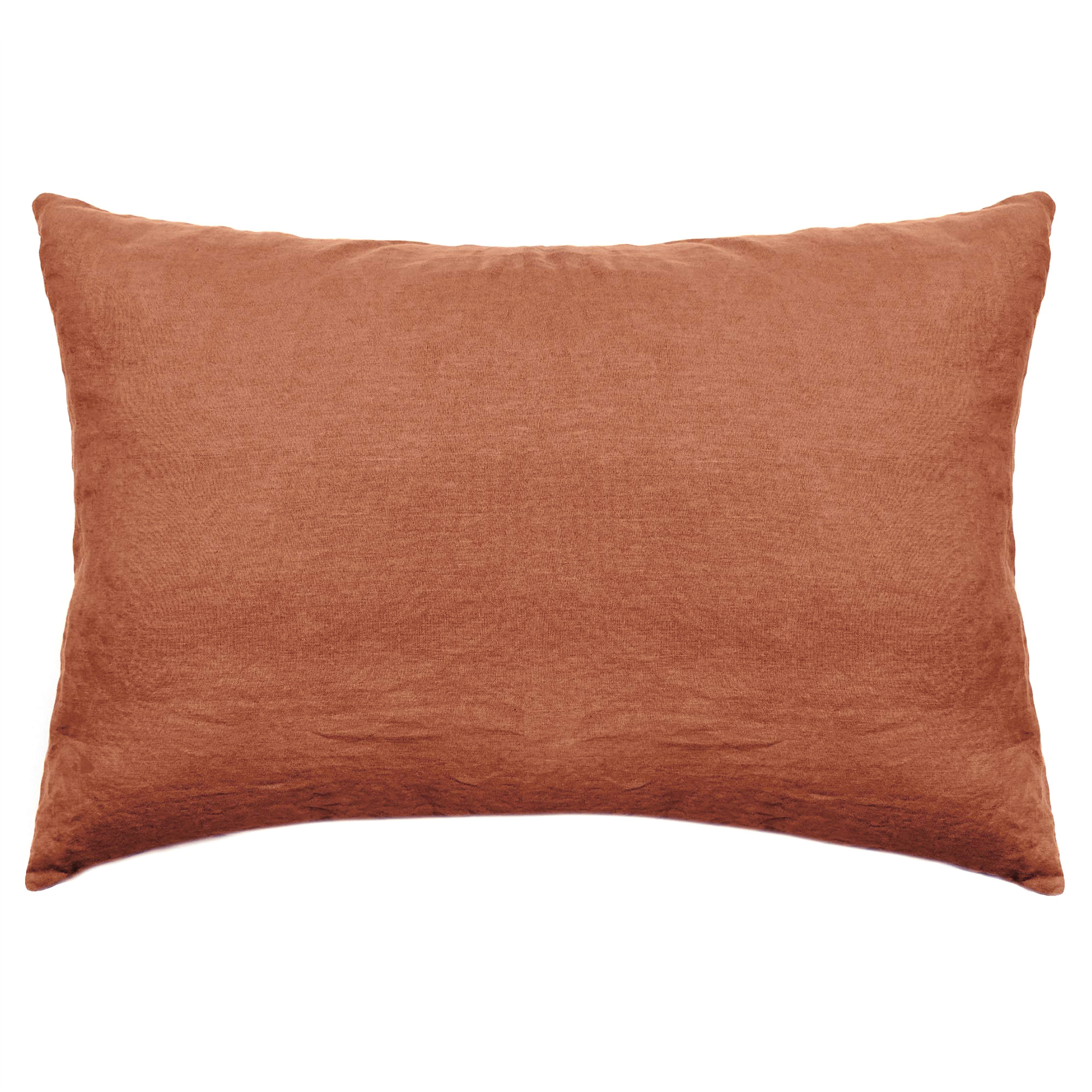 Taie D'oreiller Palace Pur Coton Lavé 50x70 Cm Uni Marron Terre Cuite
