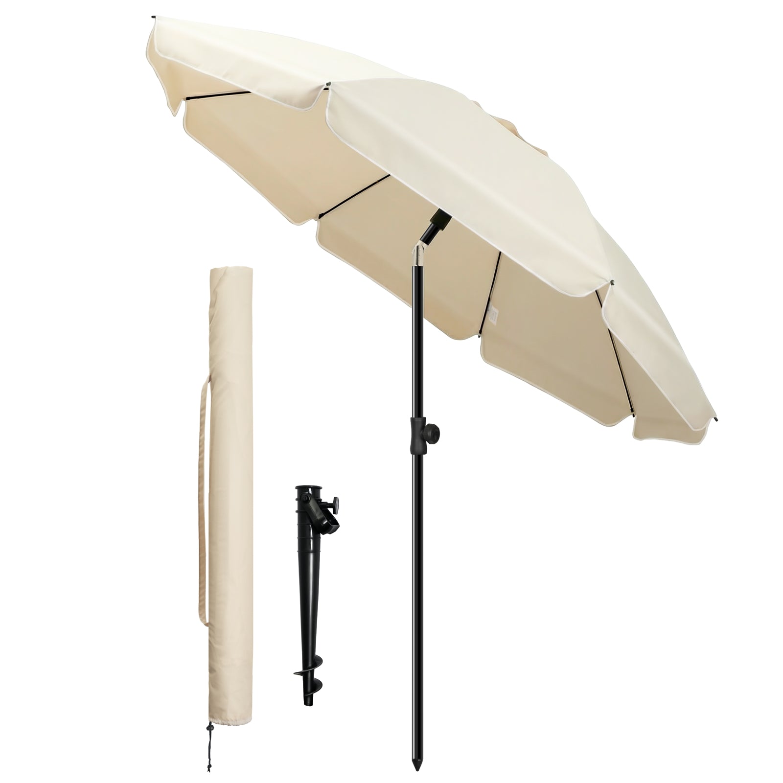 Vounot Parasol De Jardin 2m Avec Ancrage Sol Et Sac De Transport Beige