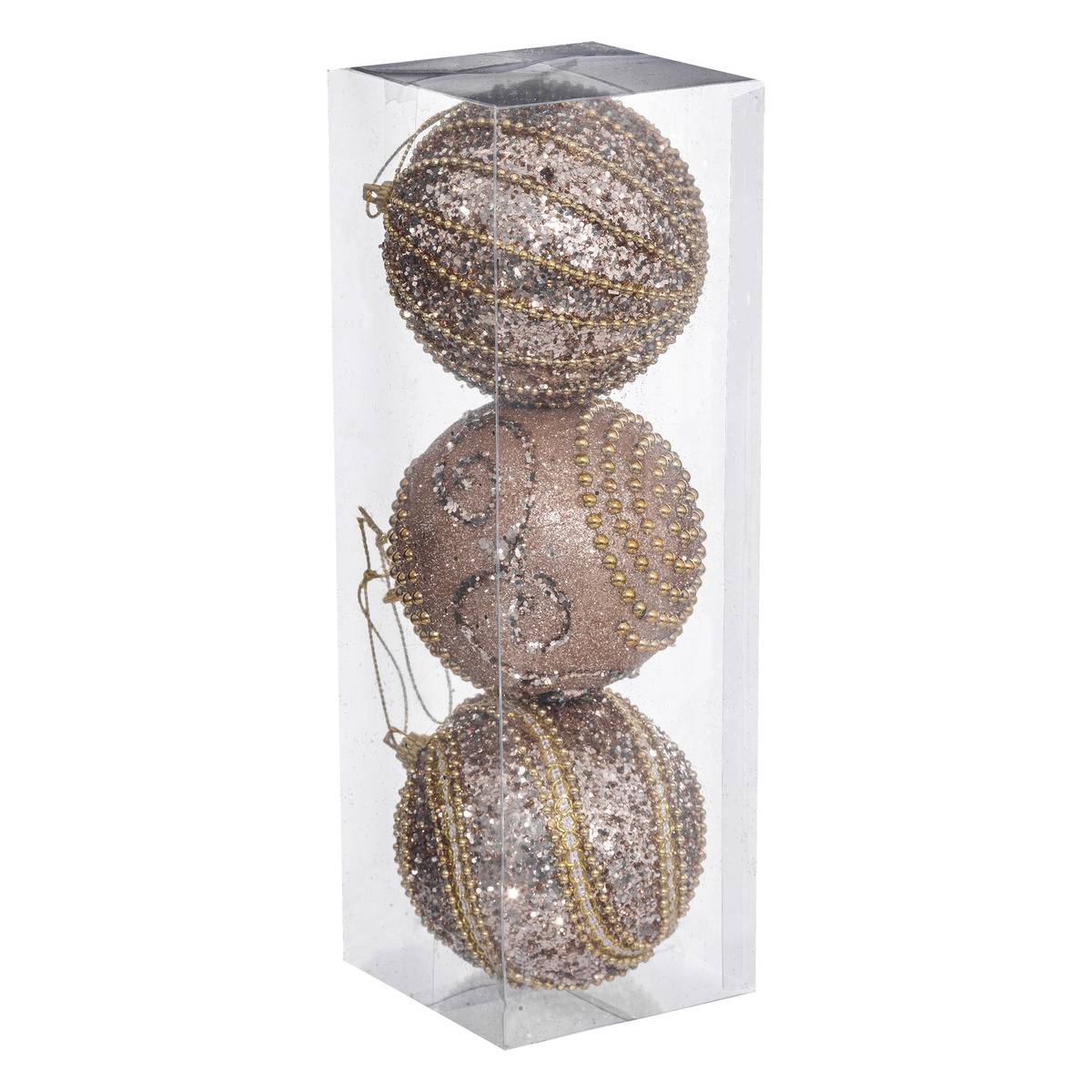 Boule De Noël Champ Paillettes 8cmx3 En Polyfoam - Feeric Lights & Christmas