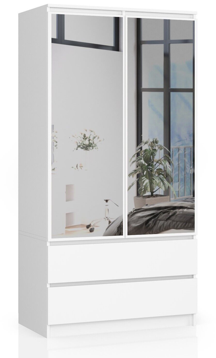 Armoire Akord S90 Blanche 90 Cm 2 Portes 2 Tiroirs Façade Blanche 4 Étagères 90x51x180 Cm