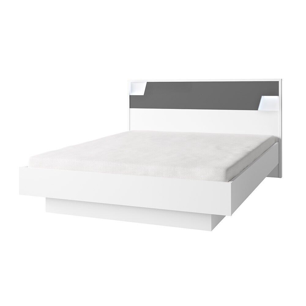 Lit 160x200 Avec Coffre De La Collection Fulmo. Coloris Blanc Et Finitions Gris Béton