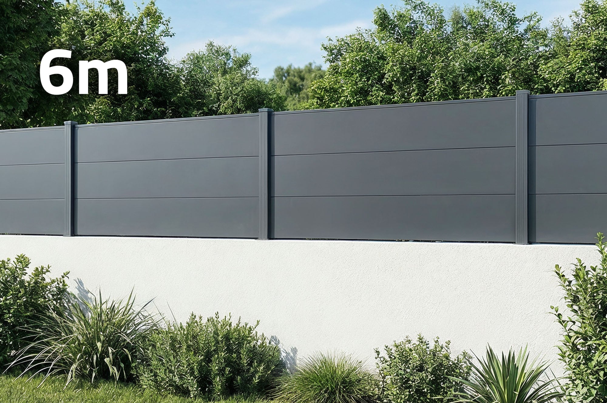 Clôture Aluminium Lames Larges 6m H.90 Gris Anthracite - Alpis