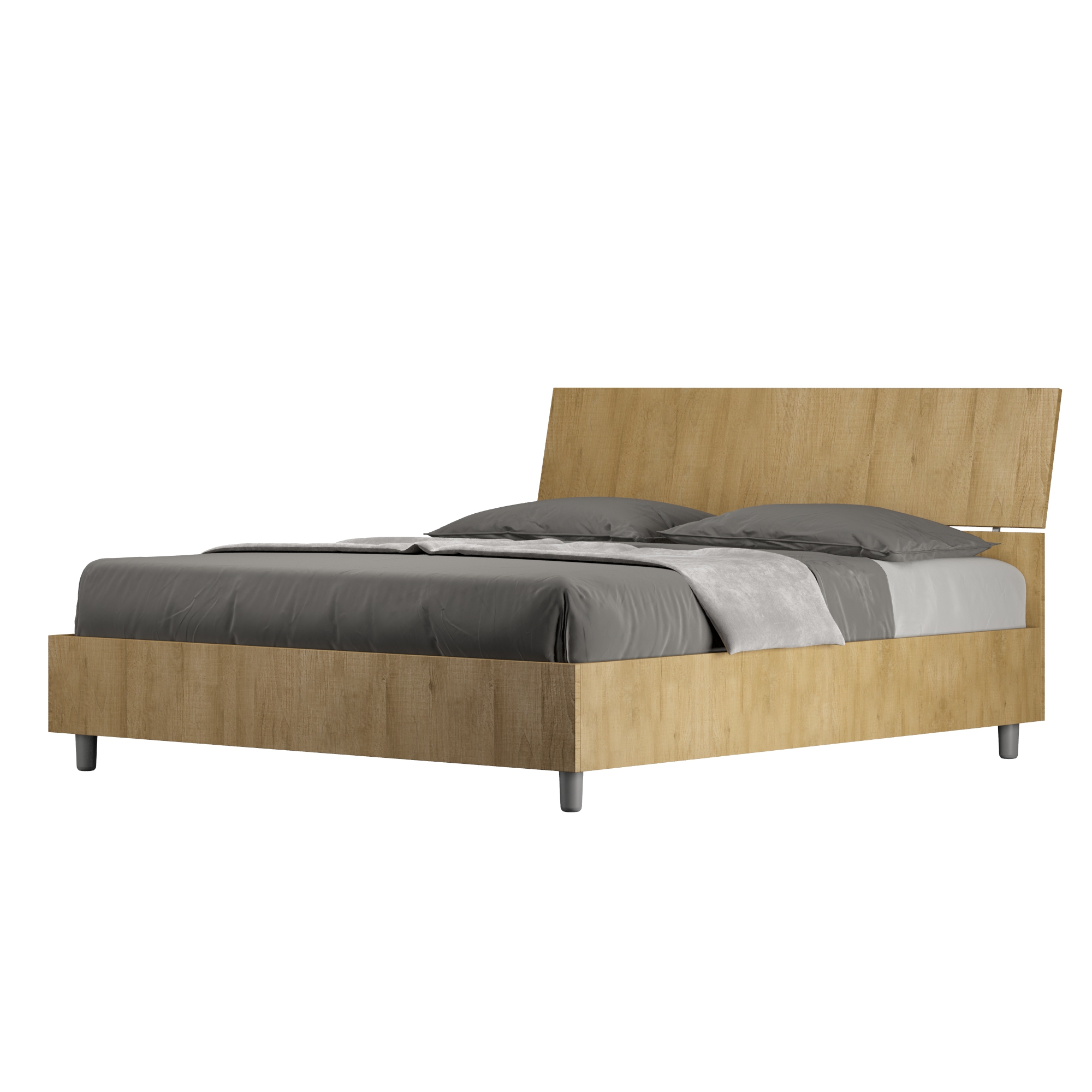 Lit Coffre 160x190 Tête De Lit Inclinée Chêne Nature Demas