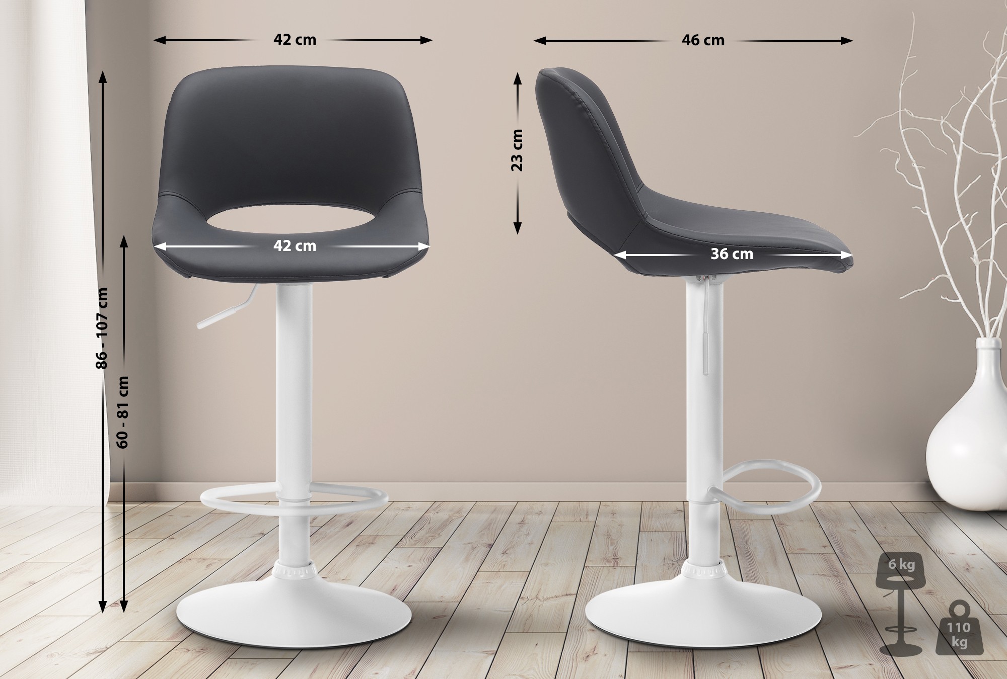 Lot De 2 Tabourets De Bar Camden Simili Cuir Blanc Noir
