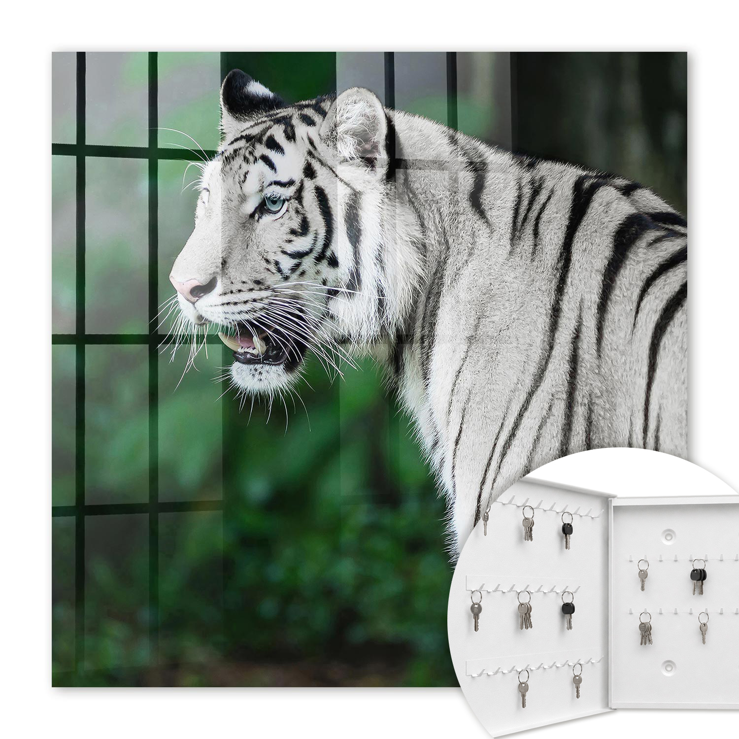 Armoire À Clés - (30 Cm X 30 Cm) - Boîte À Clés Murale - Coffret De Rangement Pour Clés - Couleur Blanche - Ouverture Vers La Gauche - Pour Maison Et Bureau - Tigre Blanc