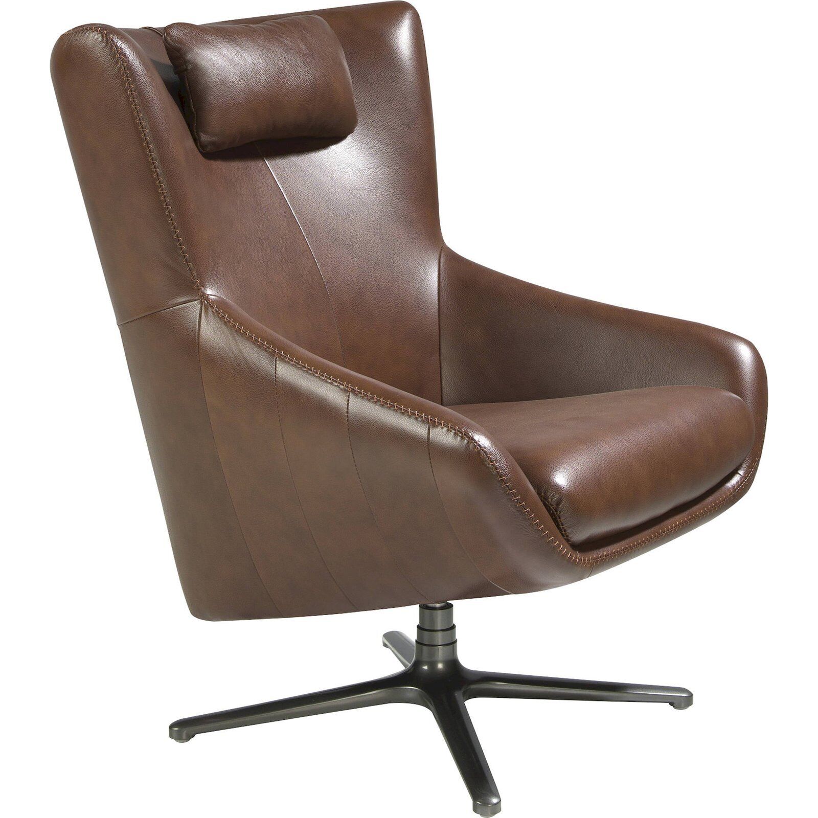 Fauteuil Pivotant En Cuir Angel Cerda Design Moderne - Cuir Chocolat Avec Finition Acier Sombre