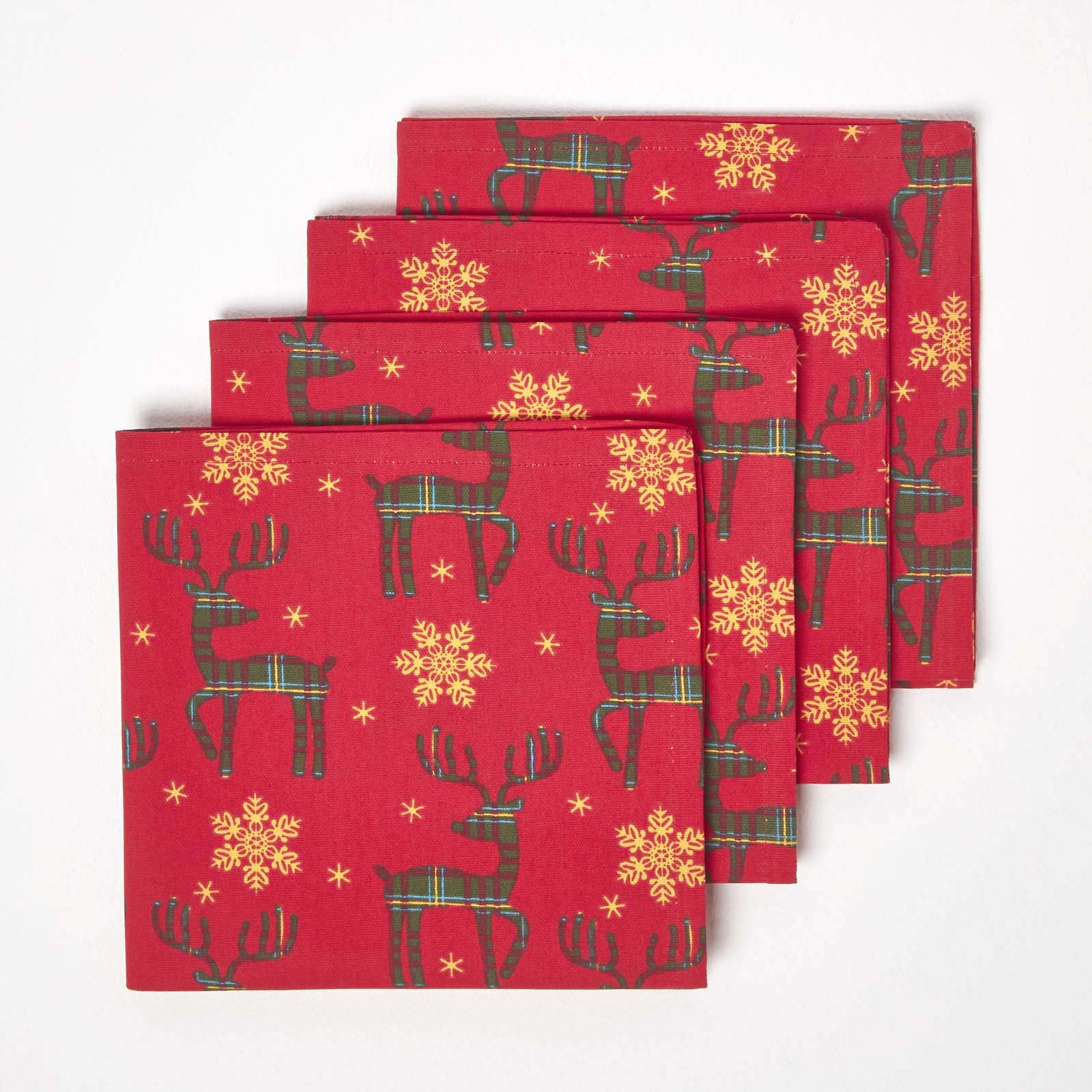 Serviettes De Table Lot De 4 Noël Rennes Rouge En Coton - Homescapes