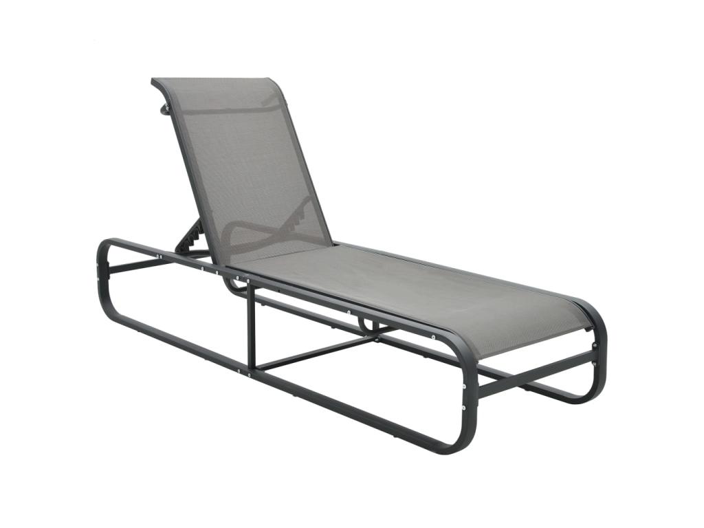 Transat Chaise Longue Bain De Soleil Lit De Jardin Terrasse Meuble D'extérieur Aluminium Et Textilène Gris 02_0012252