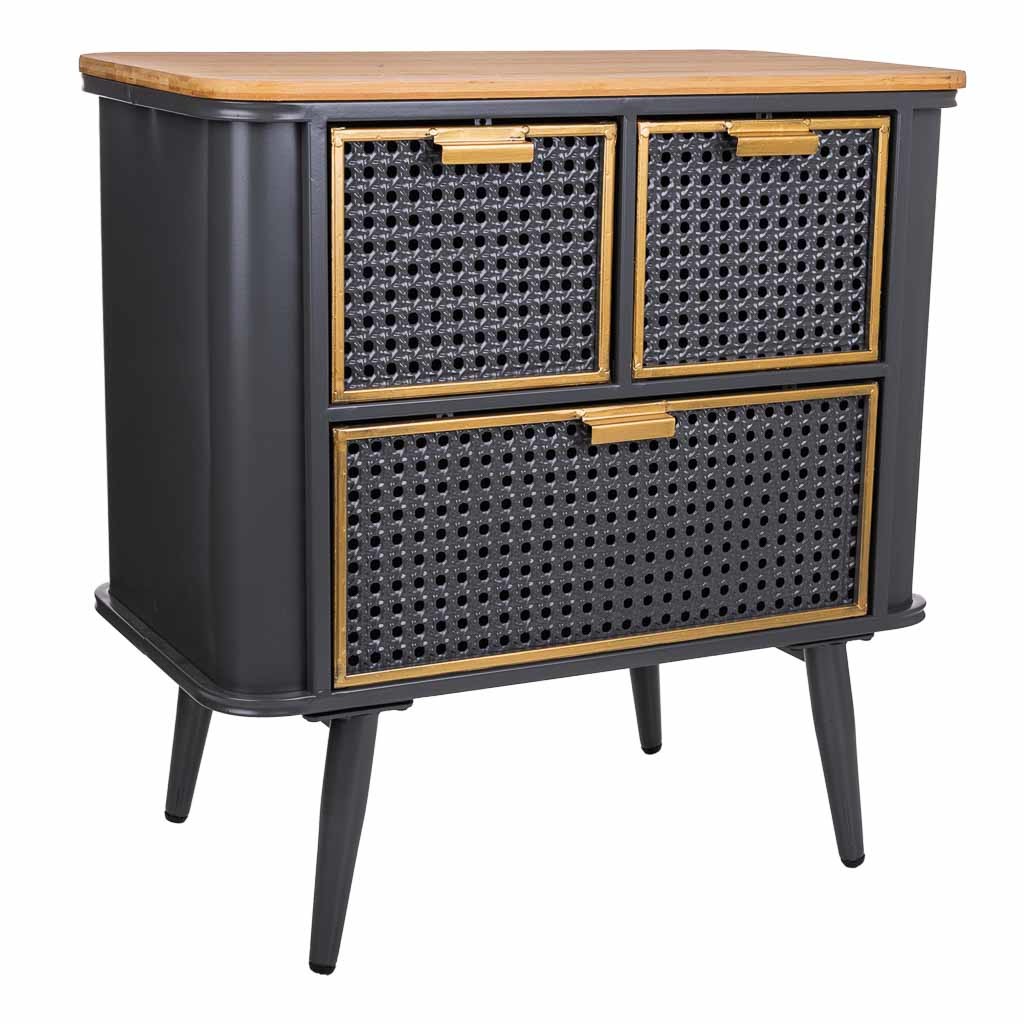 Table De Chevet En Métal Et Bois Noir 58x33x60h