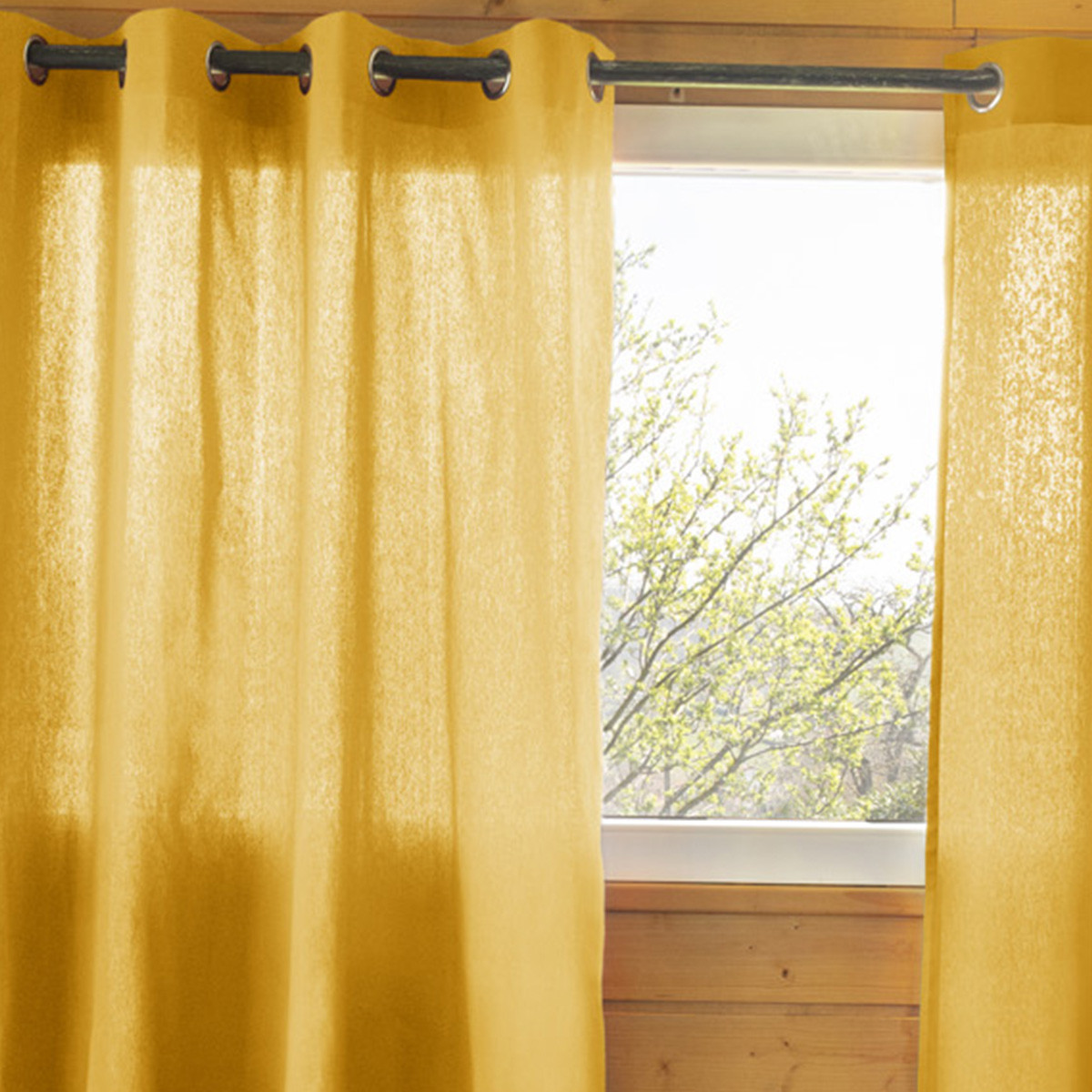 Sophie - Rideau 140x260cm Coton Coloris Safran Oeillets Inox