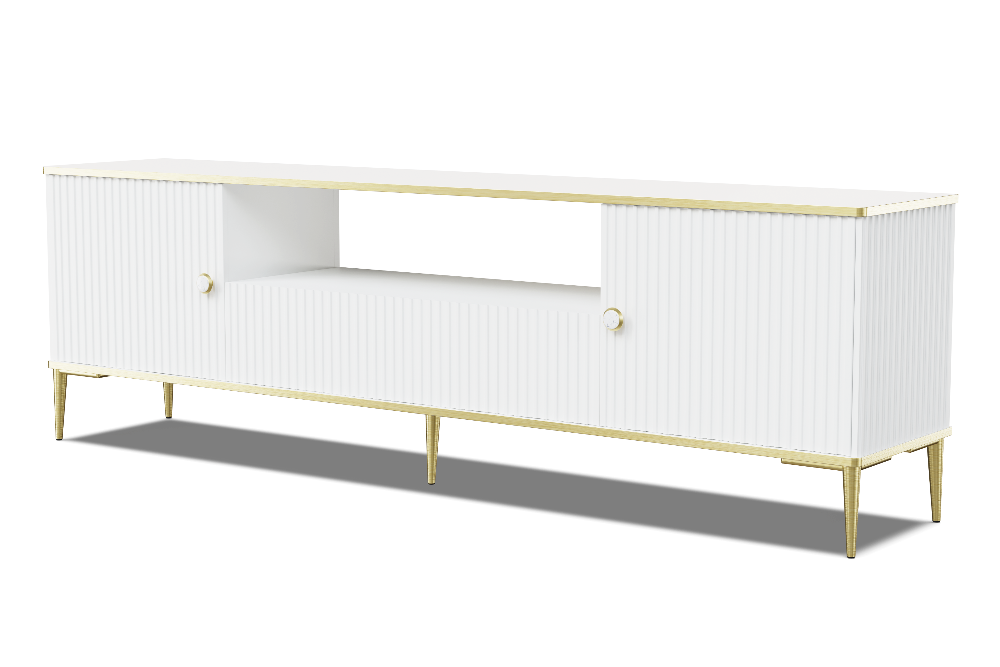 Meuble Tv Petra 180cm 2d1s Blanc Mat Avec Pieds Dorés