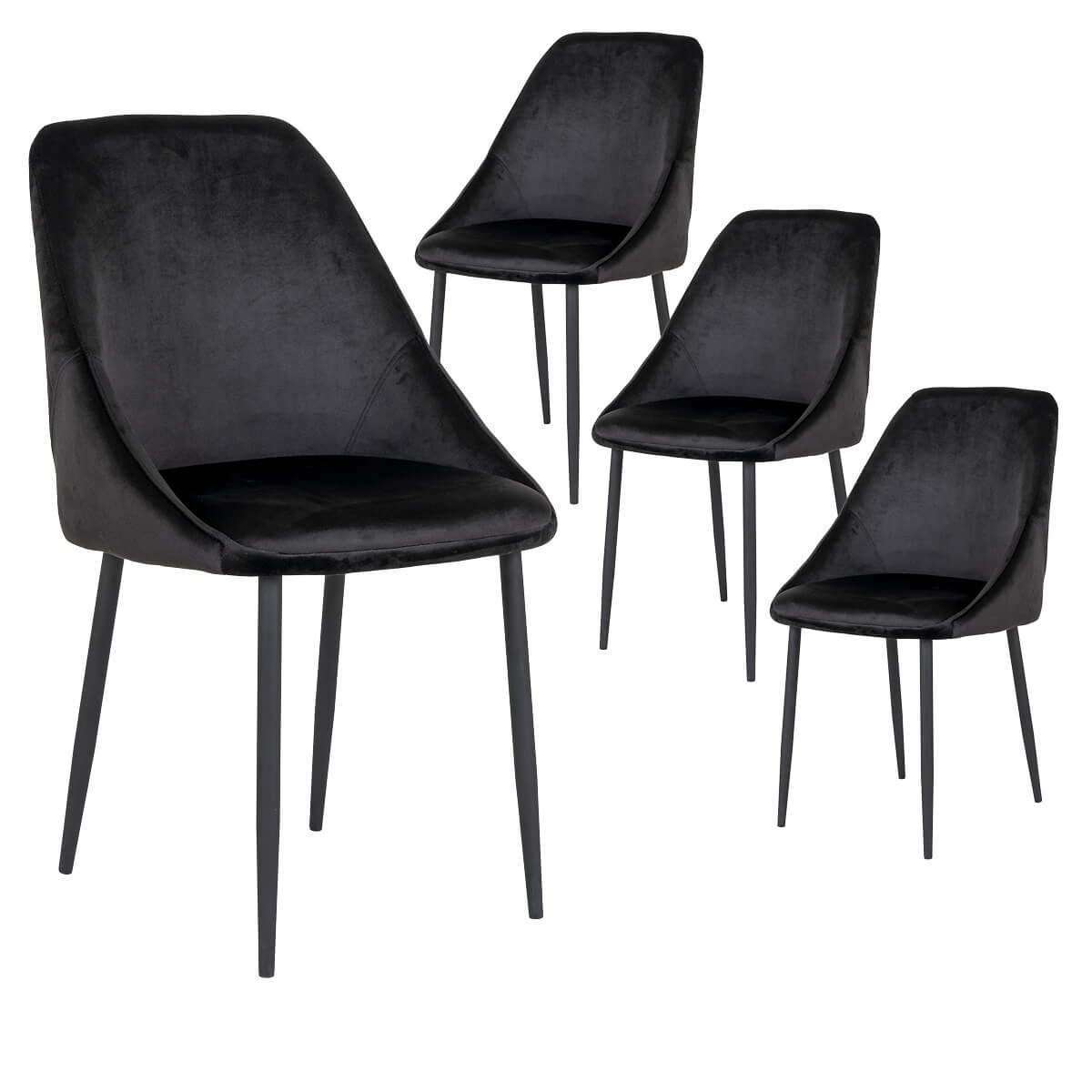 Tinto - Lot De 4 Chaises Velours Noir Et Pieds Acier
