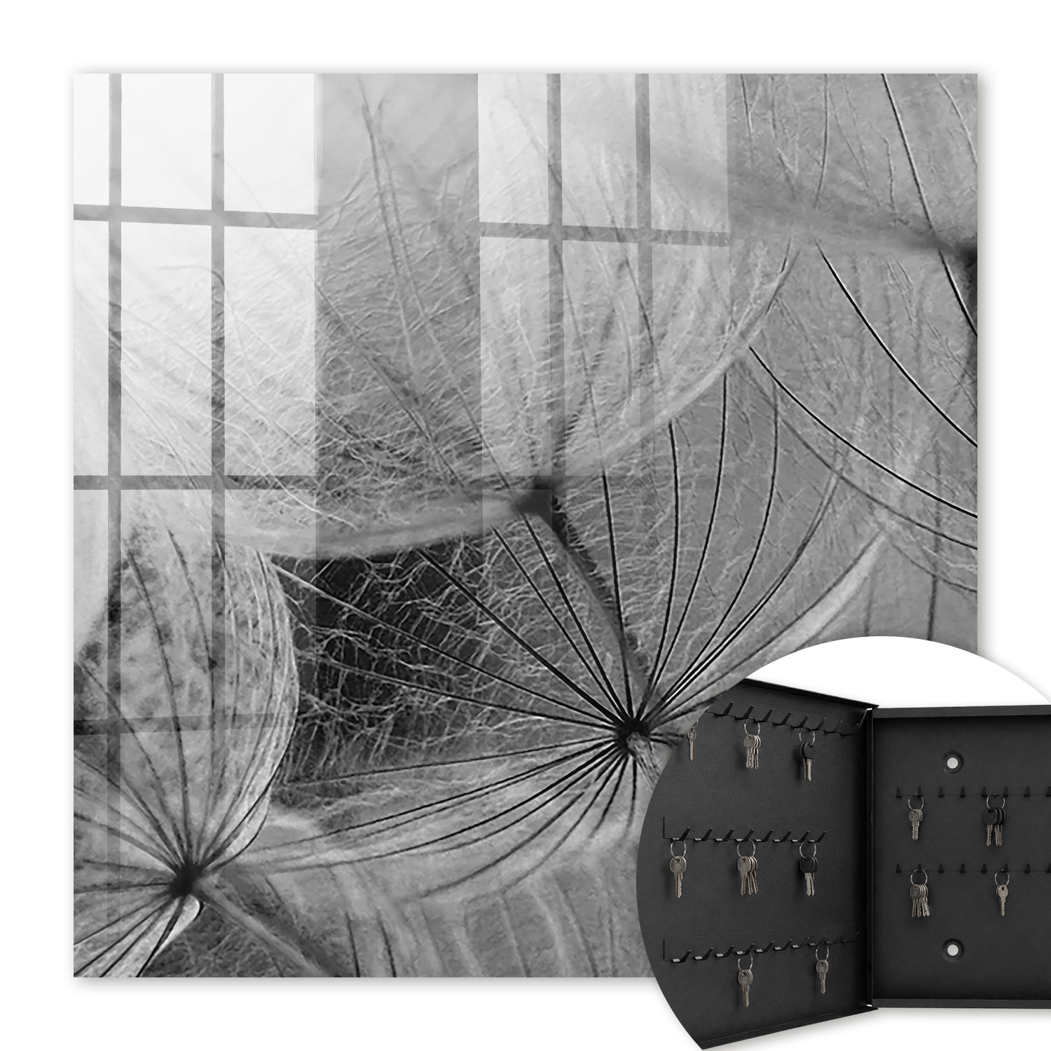 Armoire À Clés - (30 Cm X 30 Cm) - Boîte À Clés Murale - Coffret De Rangement Pour Clés - Couleur Noire - Ouverture Vers La Gauche - Pour Maison Et Bureau - Graines De Pissenlit
