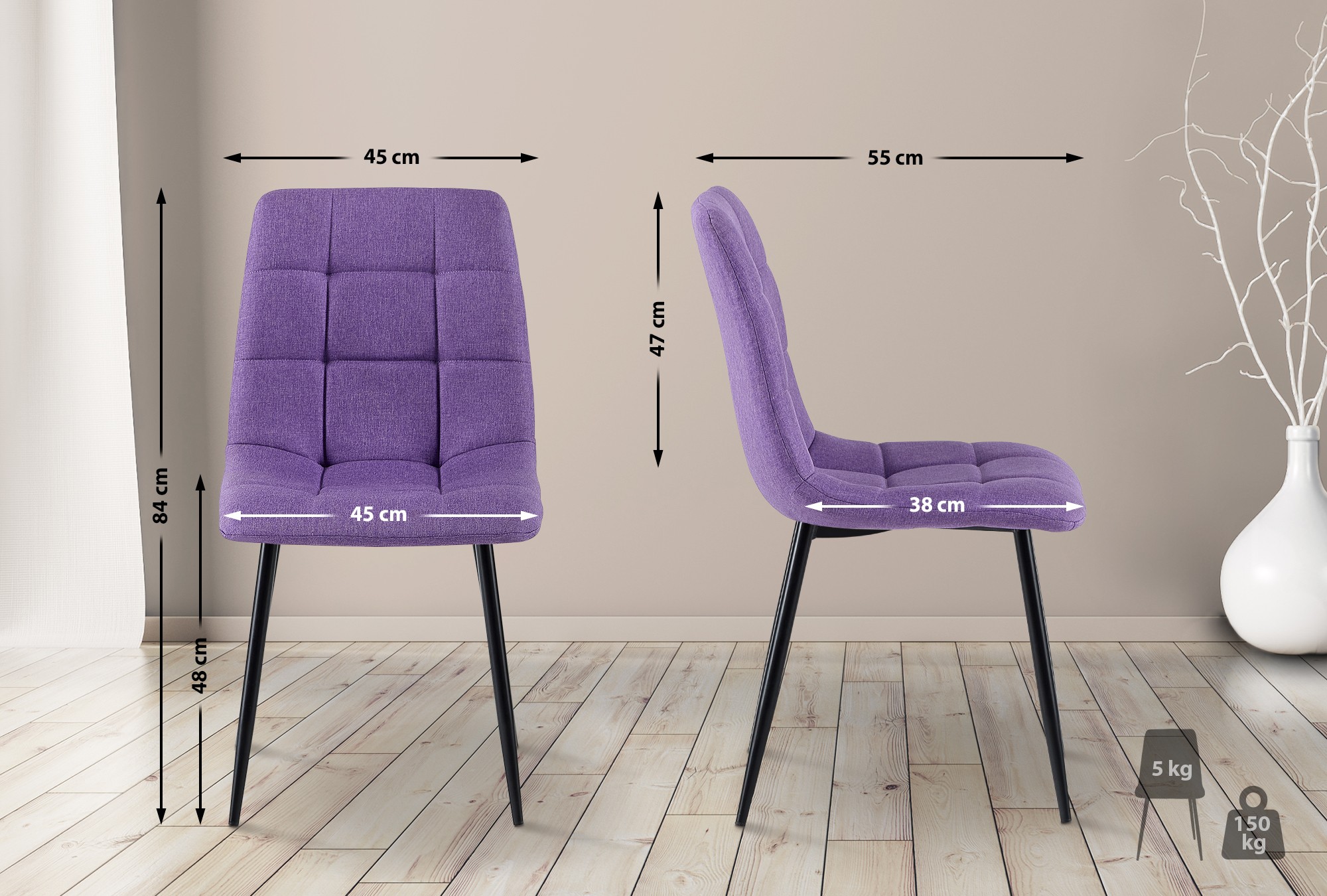 Chaise De Salle À Manger Tissu Antibes Violet