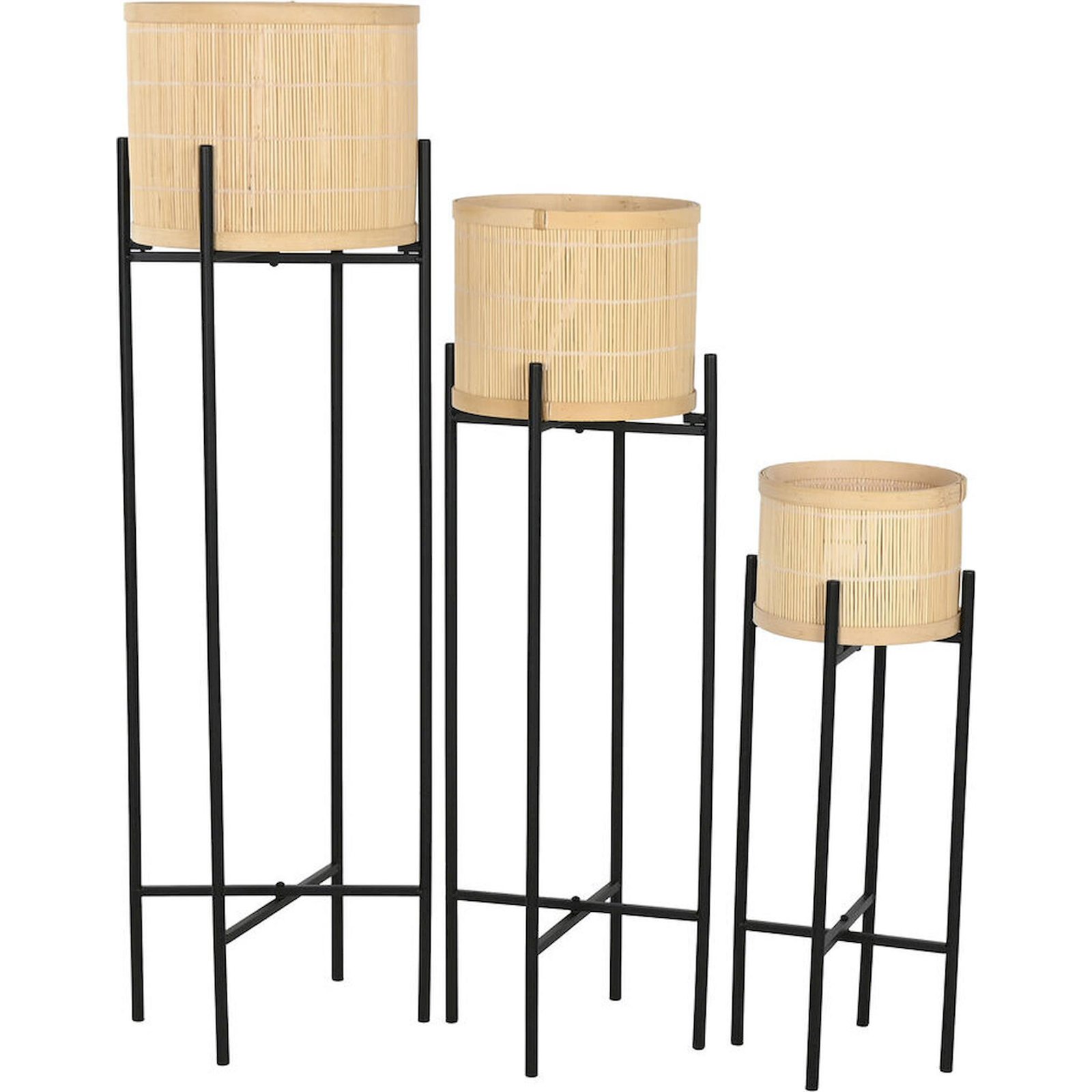 Support De Plante Bambou Métal Style Scandinave Noir Naturel - Bambou Naturel Et Noir Mat