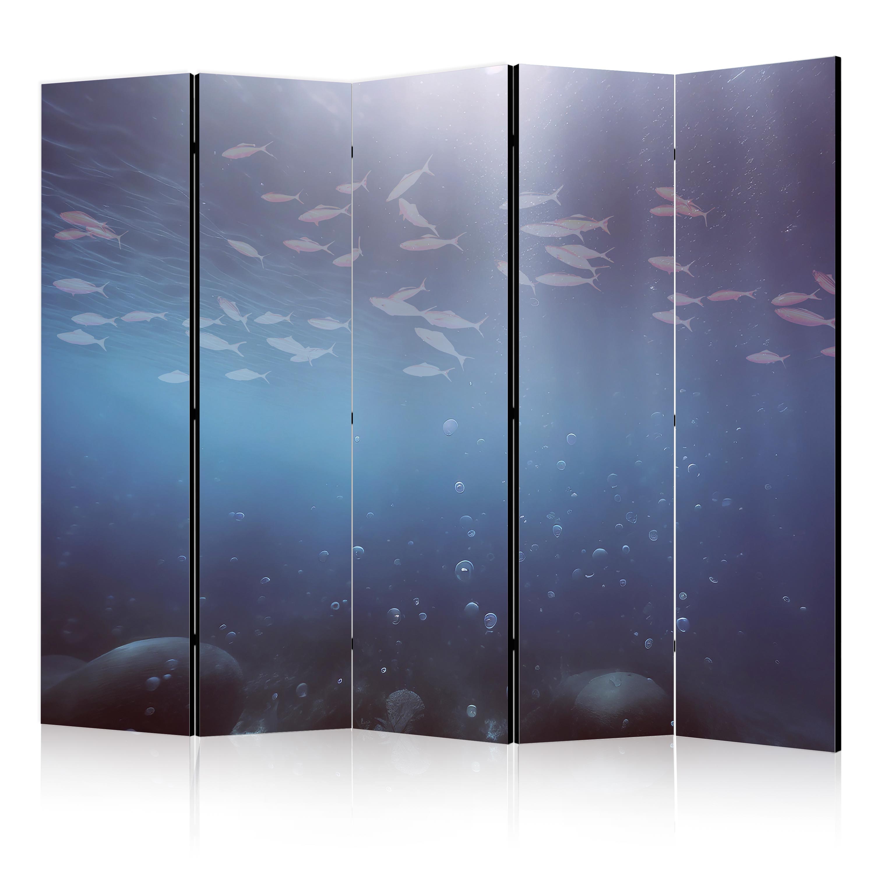 Paravent -profondeur Océanique Illuminée Avec Un Banc De Petits Poissons 225x172