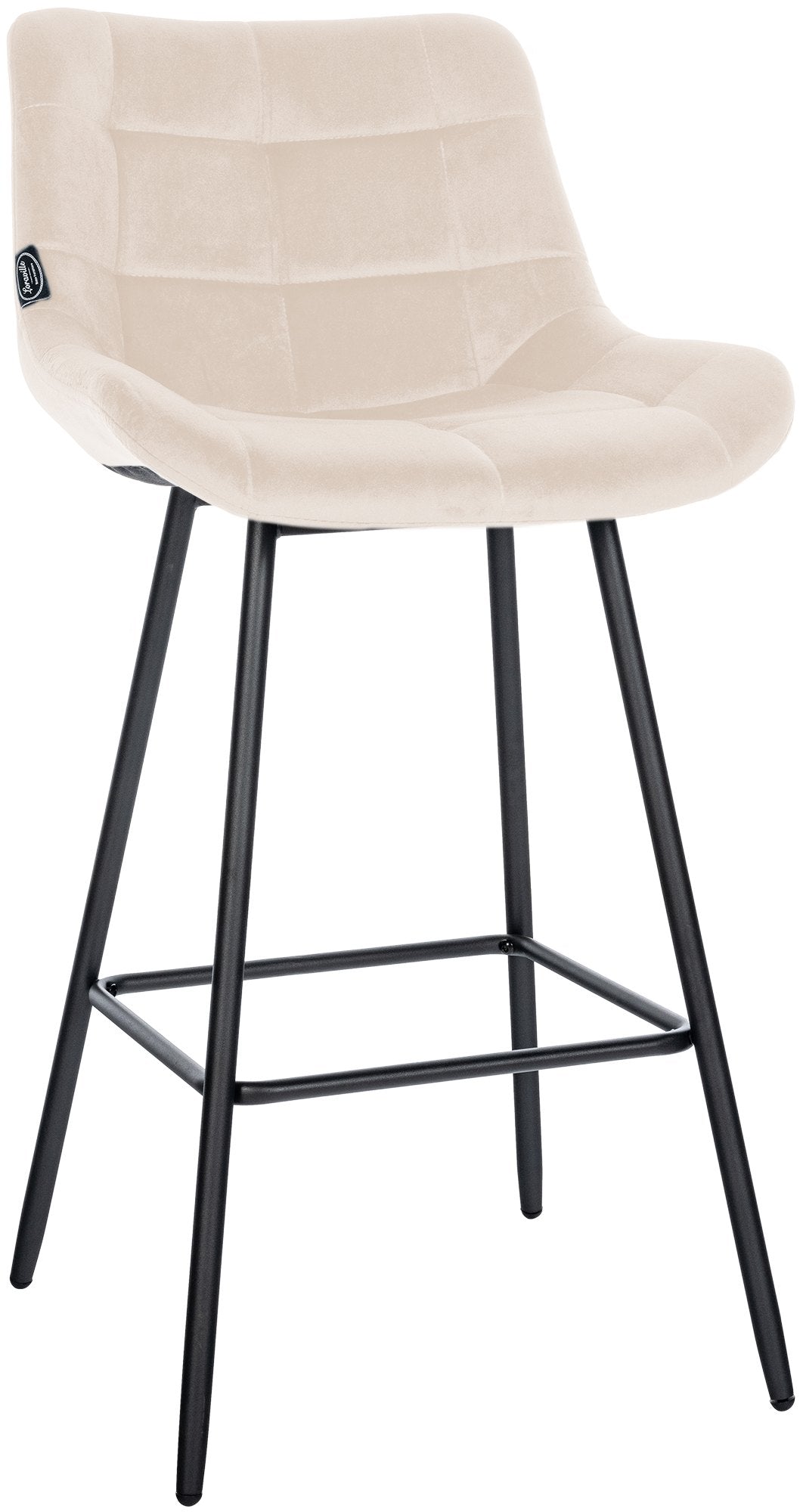 Tabouret De Bar X1 Avec Repose-pieds Revêtement En Velours Crème Piètement À Quatre Pieds 10_0005465