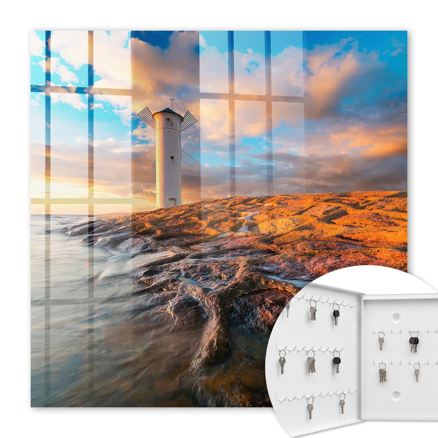 Armoire À Clés - (30 Cm X 30 Cm) - Boîte À Clés Murale - Coffret De Rangement Pour Clés - Couleur Blanche - Ouverture Vers La Gauche - Pour Maison Et Bureau - Phare