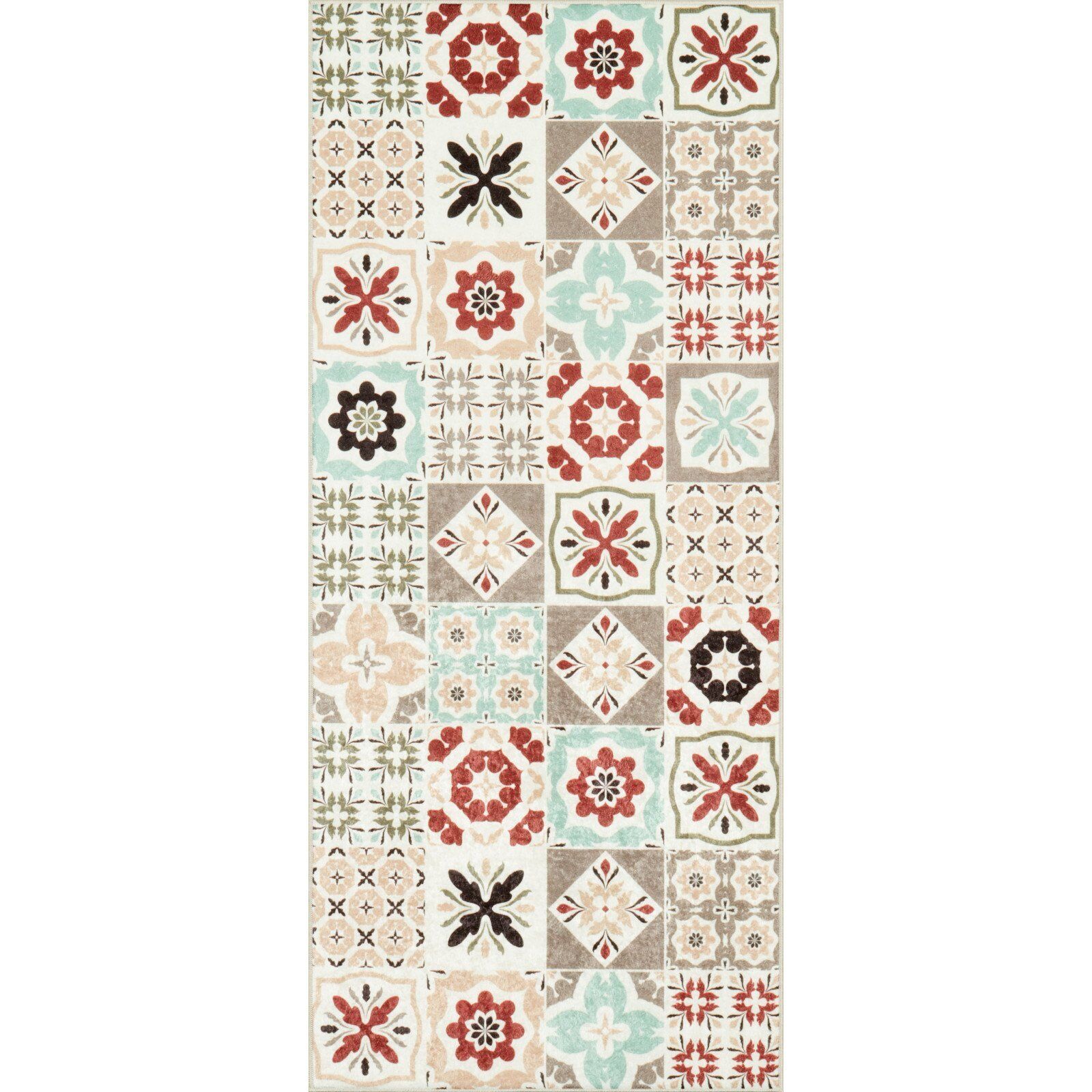 Tapis De Cuisine Imprimé Intérieur Azulejo Carreaux De Ciment - 80 X 300 Cm