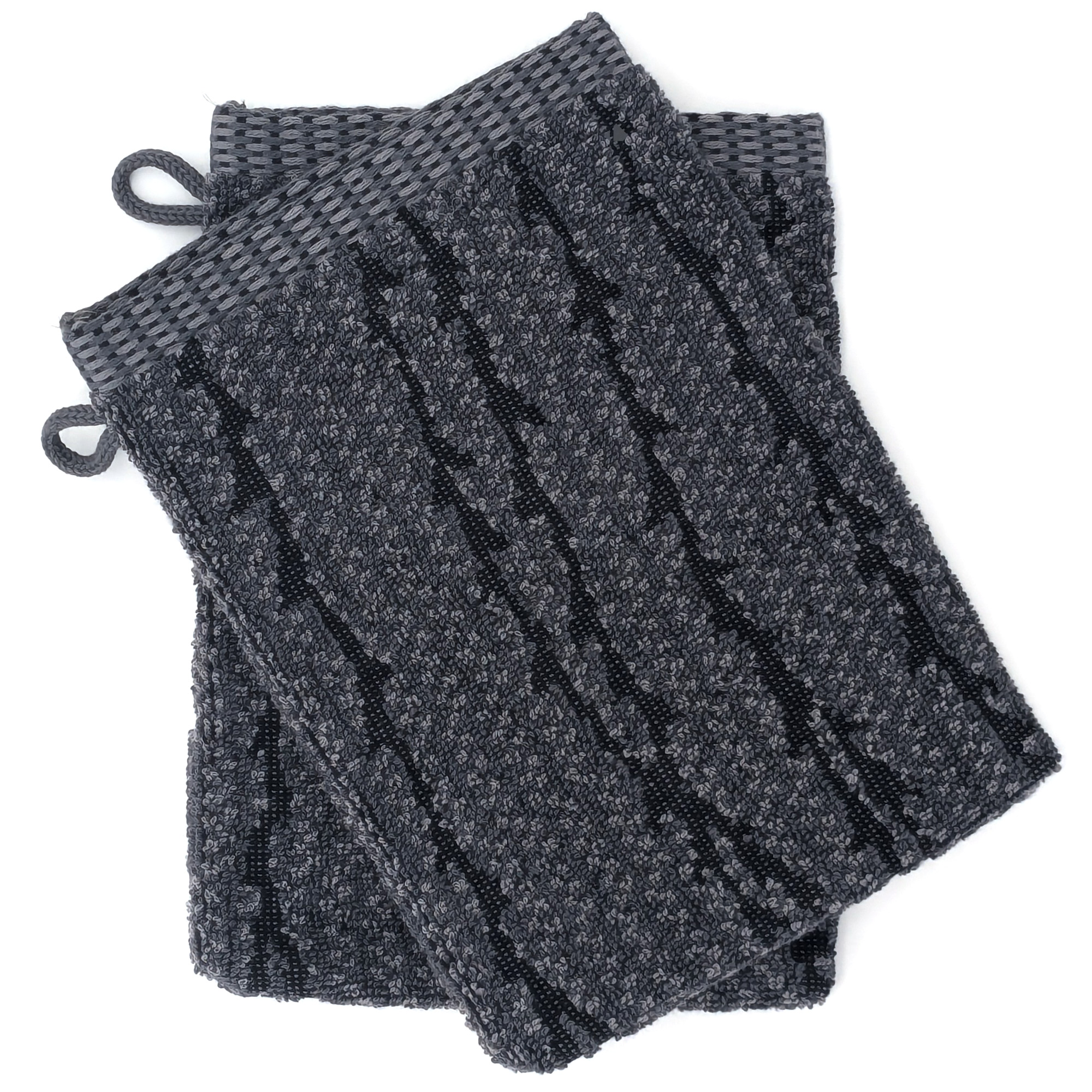 Lot De Deux Gants De Toilette 16x21 Cm Pur Coton Collection Osaka Feuillage Gris