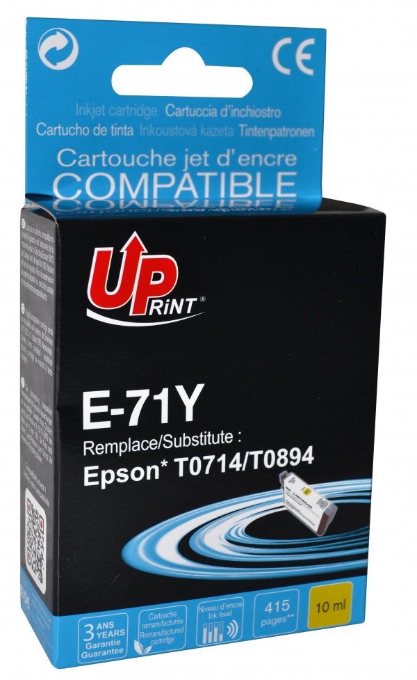 Uprint Cartouche Encre T0714 Xl Jaune Compatible Avec Epson D78 D120 Dx4000 Dx5000 Dx6000 Dx7400 Dx8