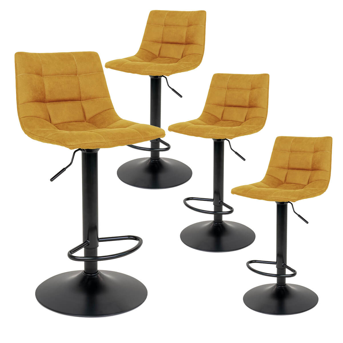 Magnus - Lot De 4 Tabourets Acier Et Tissu Jaune Moutarde