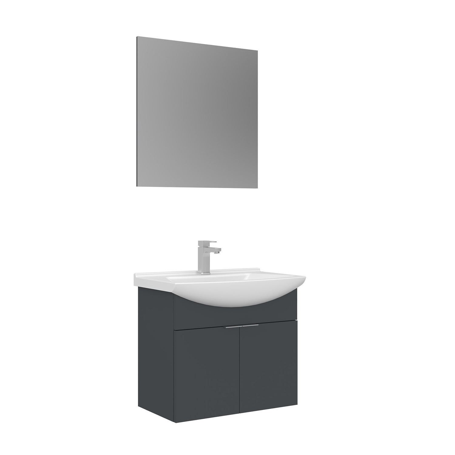 Meuble Avec Simple Vasque Et Miroir "purus 65" - 65 X 50 X 58 Cm - Matte Anthracite