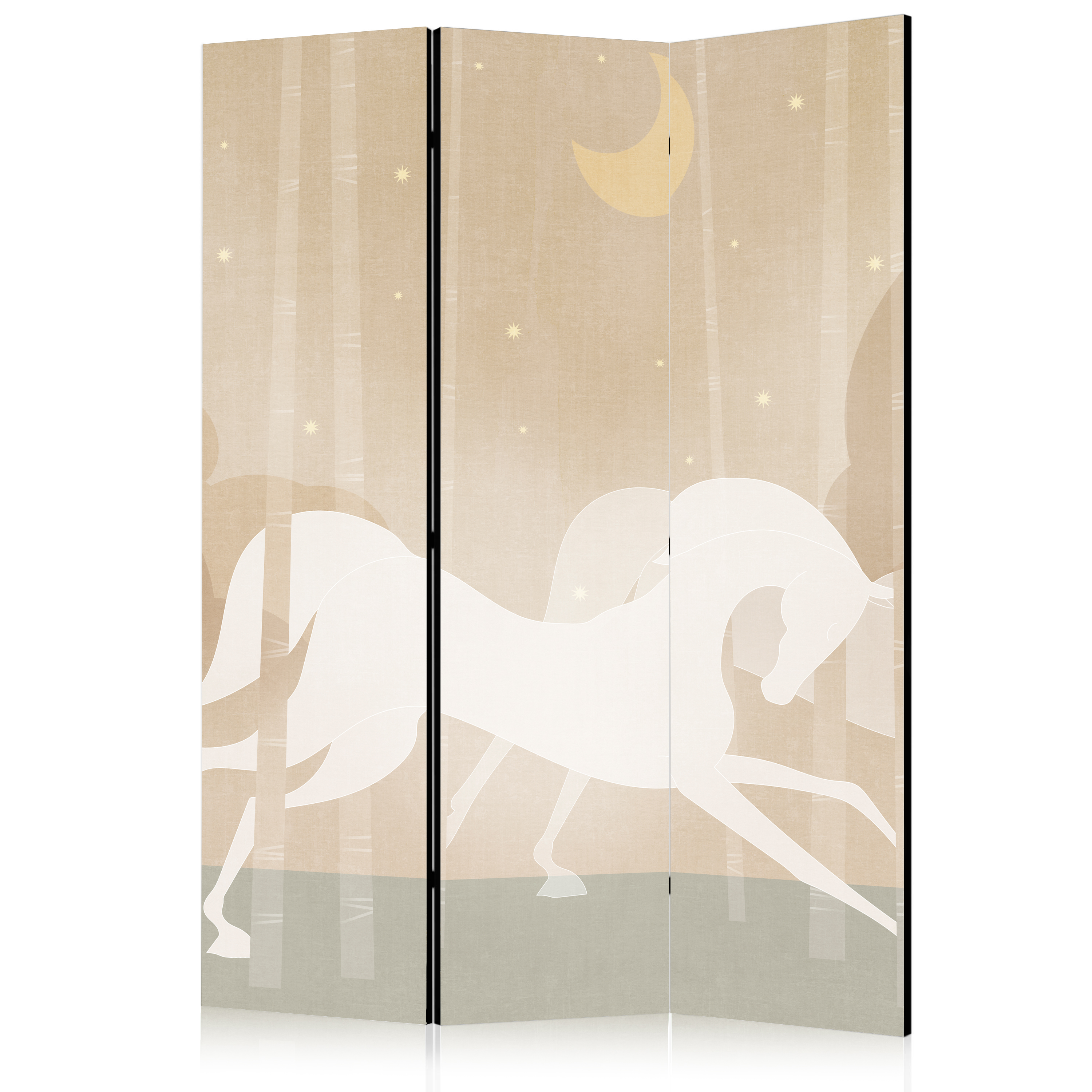Paravent - Chevaux Galopant Parmi Les Arbres Lors D'une Nuit Étoilée 135x172