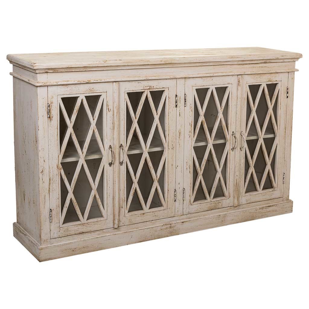 Buffet En Bois Et Verre Artisanal Blanc 170x40x100