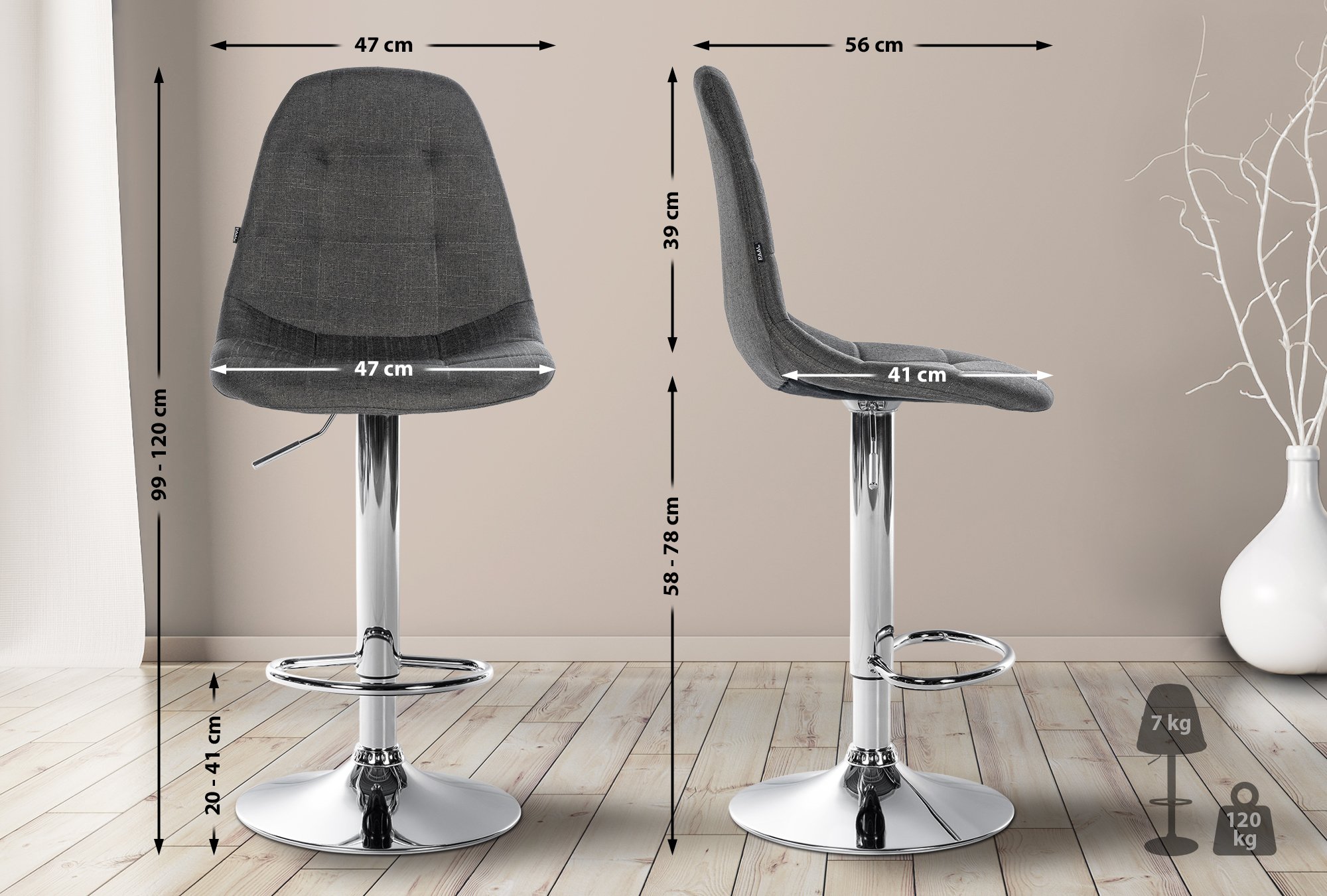Tabouret De Bar Elmore Tissu C Gris Foncé