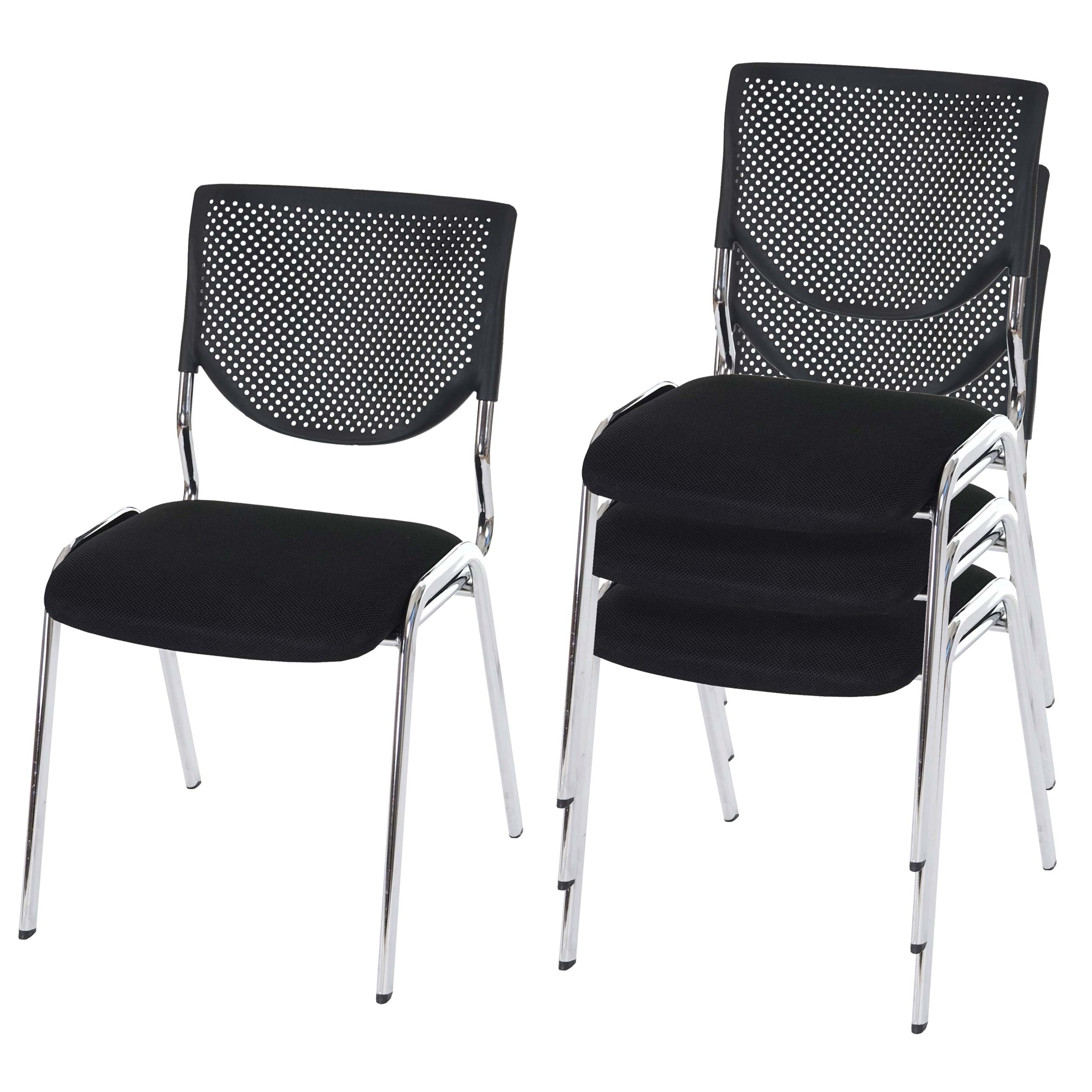 Lot De 4 Chaises Visiteur Chaise De Conférence Empilable Assise En Tissu/textile Noir Pieds 04_0007533