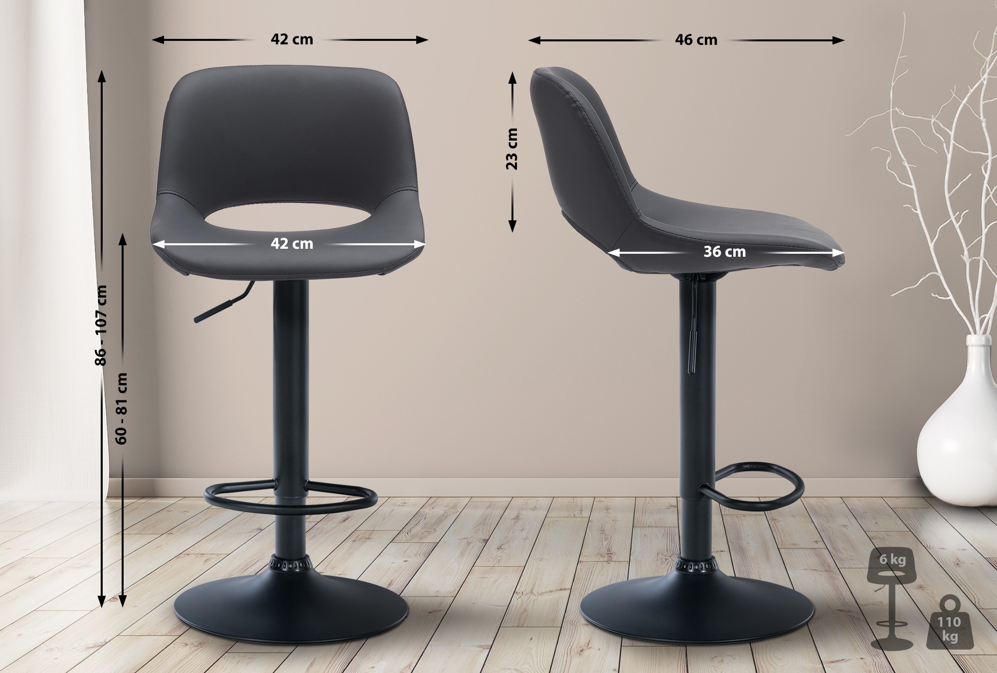 Lot De 2 Tabourets De Bar Camden Simili Cuir Noir Noir