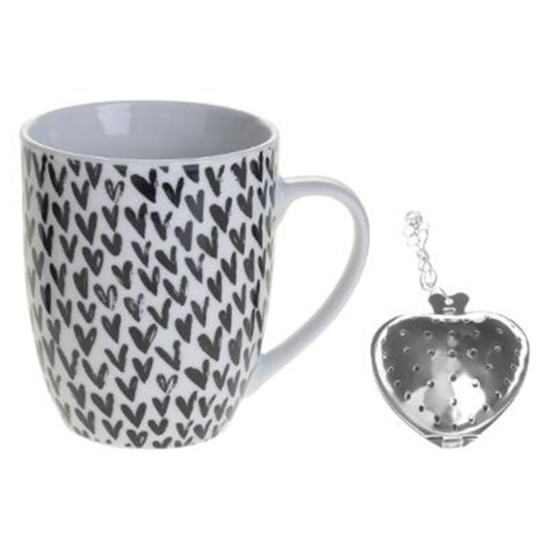 Secret De Gourmet - Tasse À Thé Amor, Porcelaine, 360 Ml, Coeurs Noirs