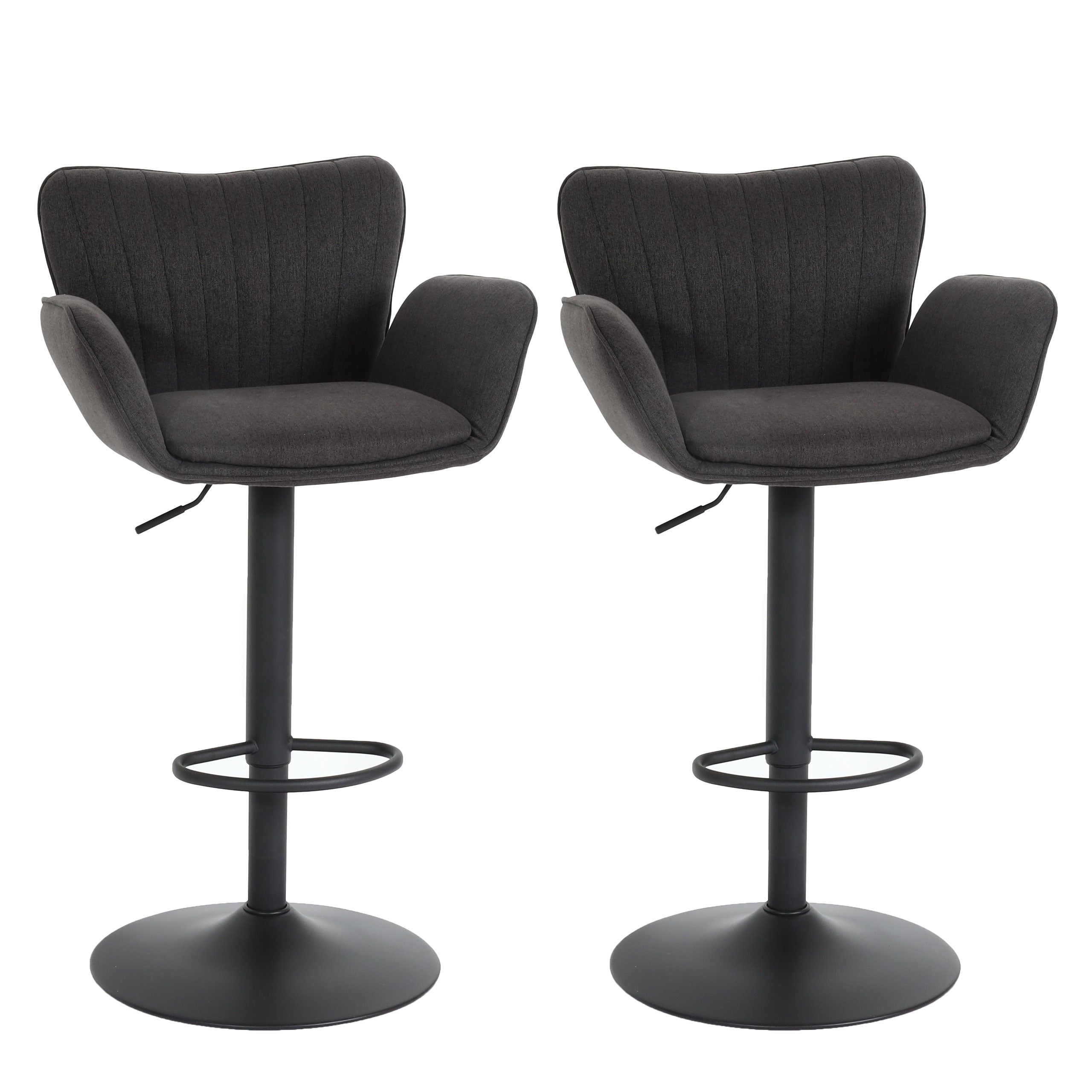 Lot De 2 Tabourets De Bar Pivotants 360° Réglables En Hauteur Avec Accoudoirs Repose Pieds Tissu Gris Foncé Métal Noir 040007467