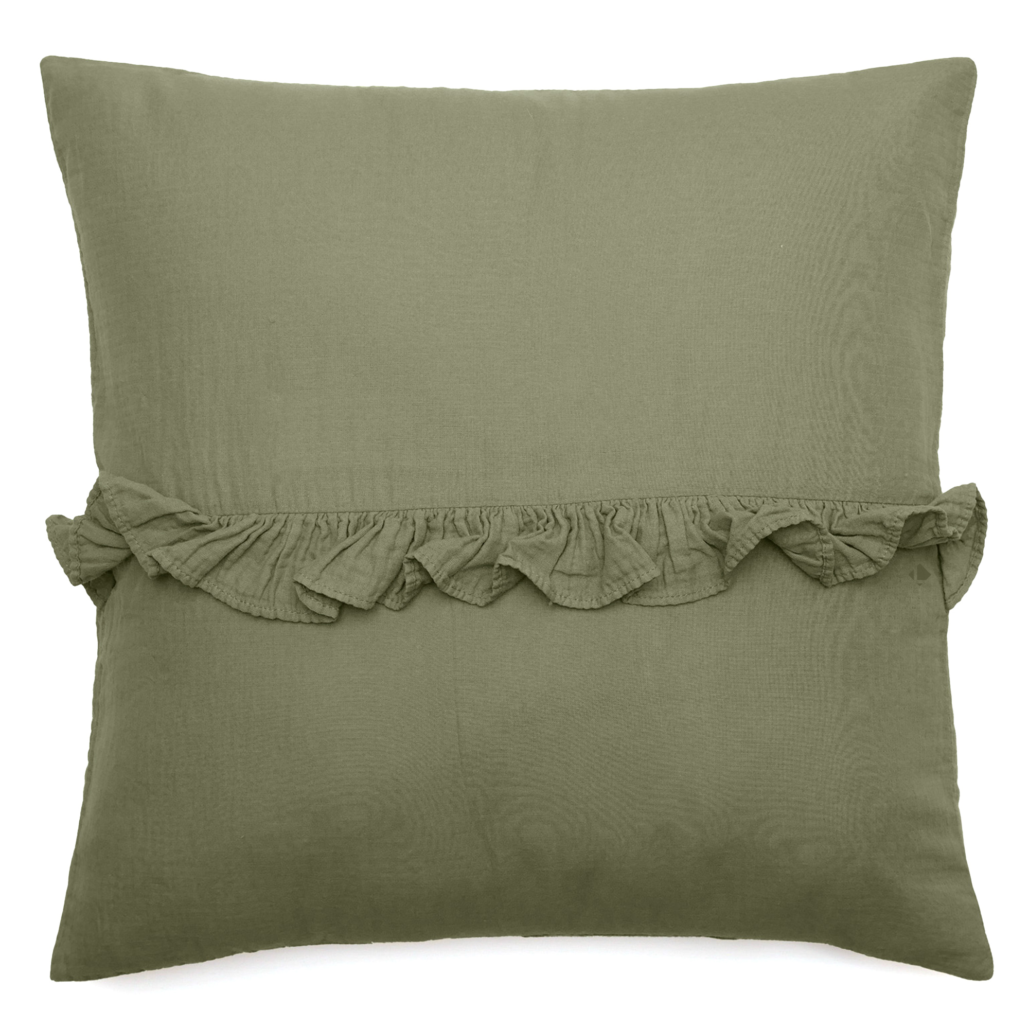 Housse De Coussin En Mousseline De Coton Volant Central 45x45 Elza Vert Mousse