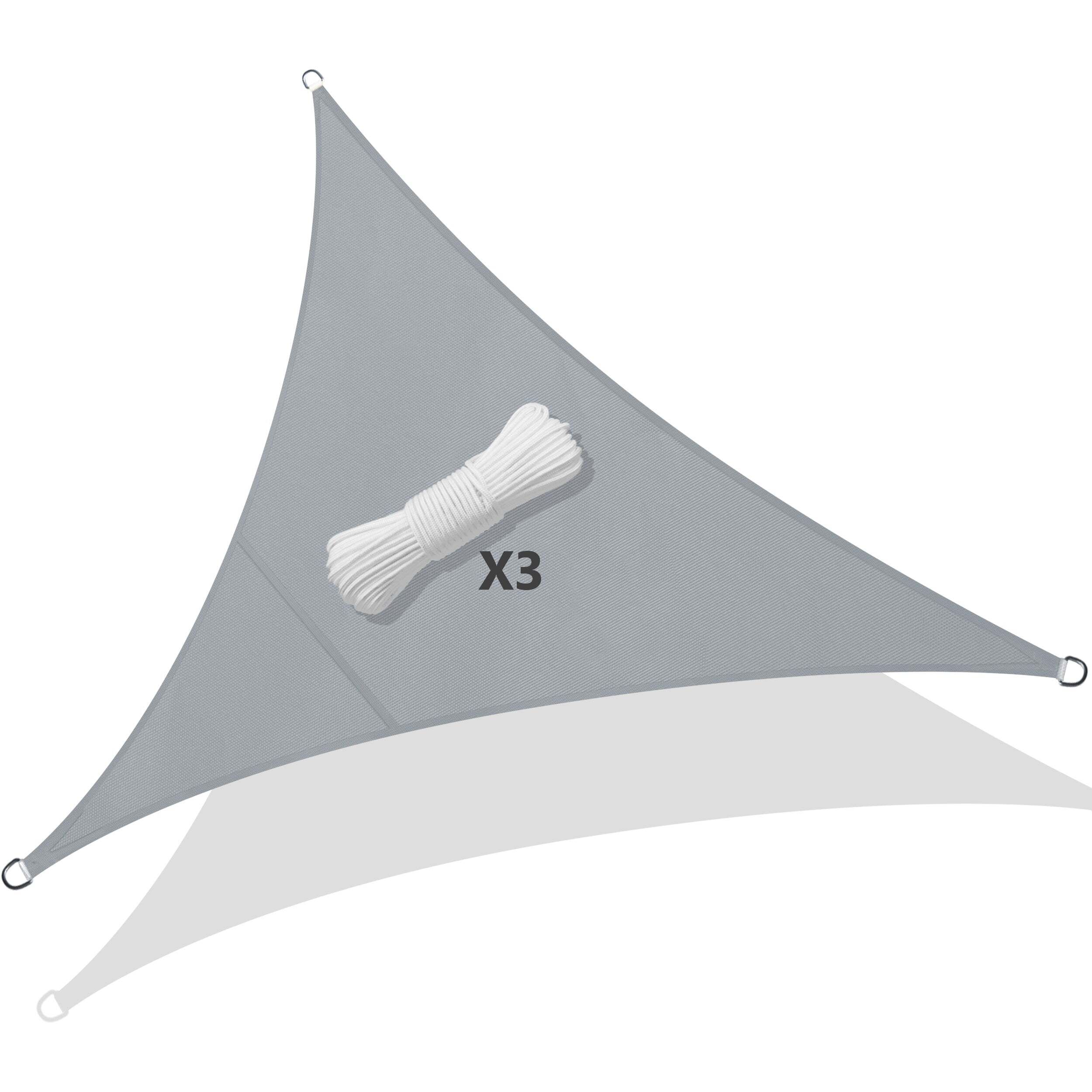 Vounot Voile D'ombrage Triangle Imperméable Polyester Avec Corde 3x3x3m Gris