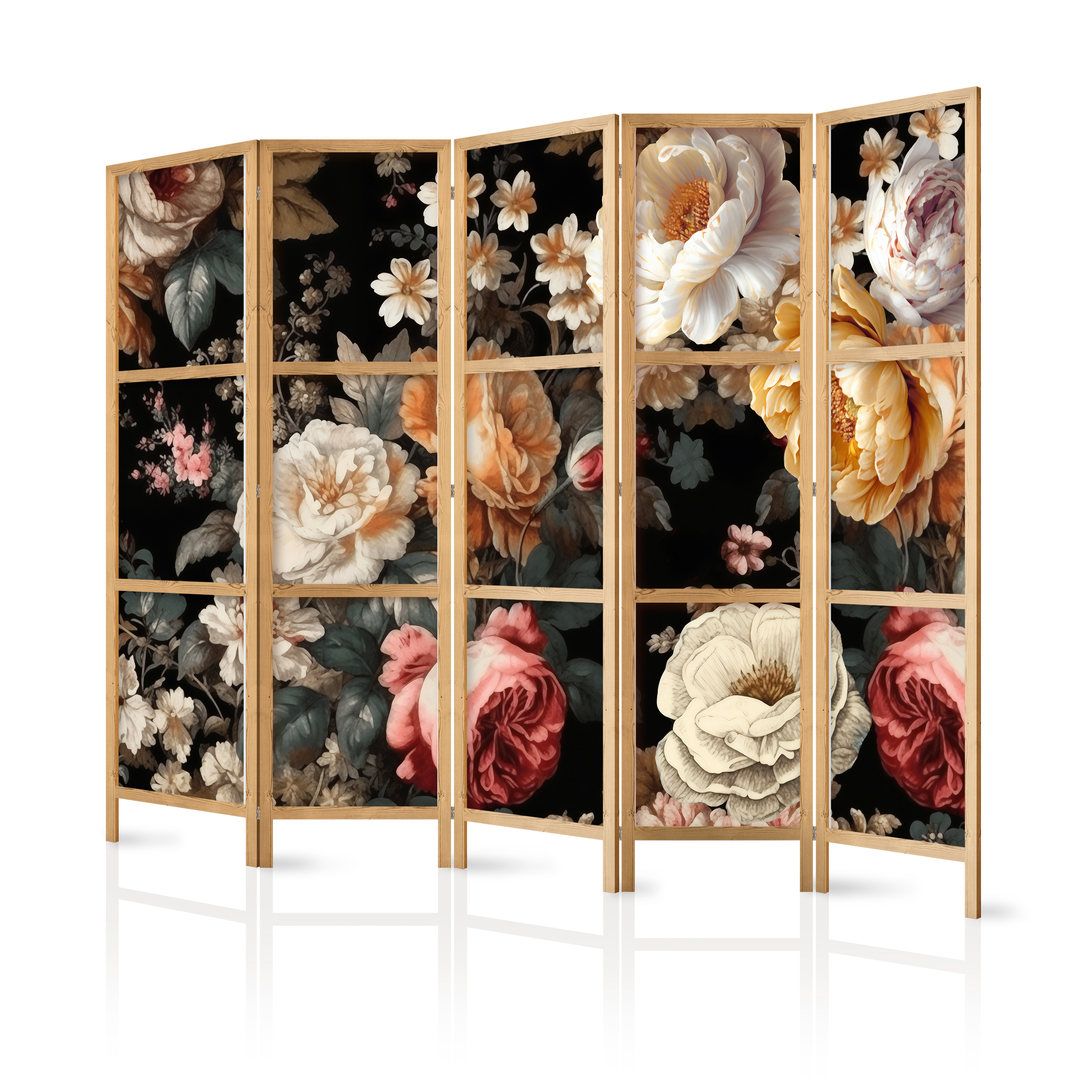 Paravent Japonais -énormes Fleurs Coloréesnoir 225x172
