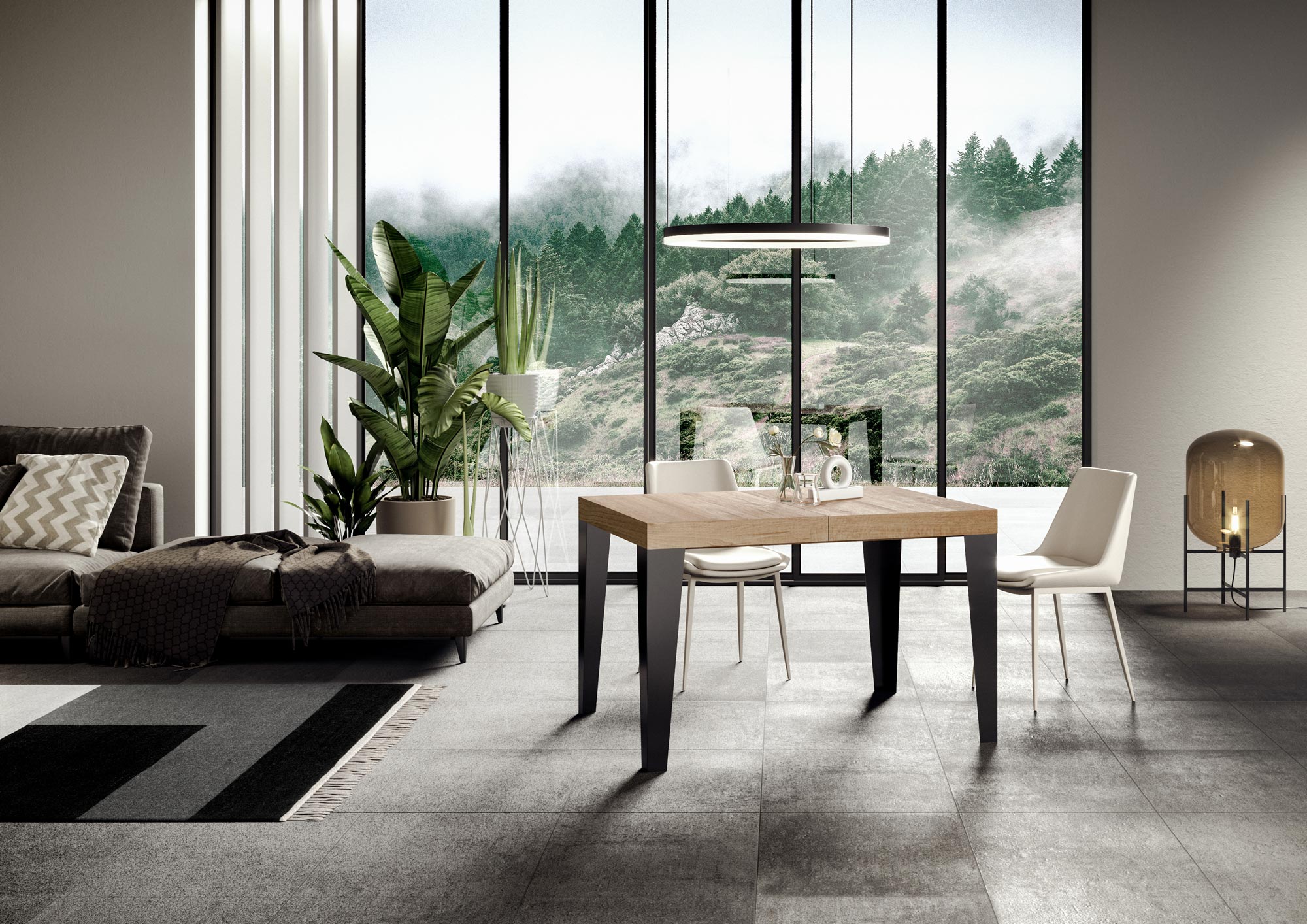 Table Extensible 90x180/284 Cm Chêne Flamme Nature Structure Anthracite