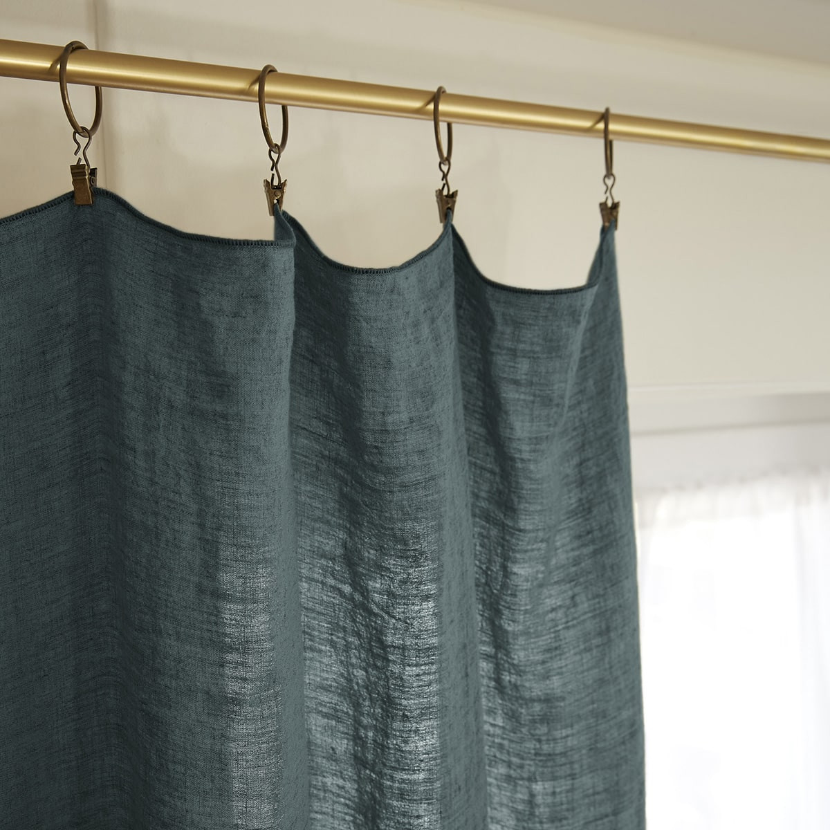 Margaux - Rideau Ajustable 140x270cm Lin Lavé Ardoise + 8 Anneaux Pince