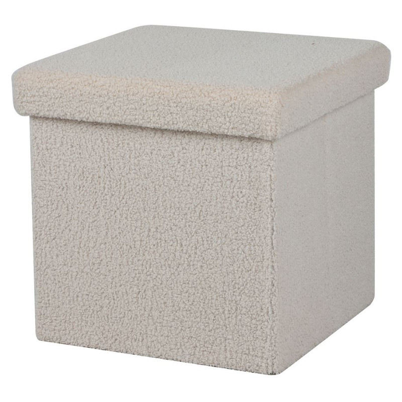 Pouf De Rangement Pliable Aspect Peluche "kube" - Blanc Cassé - 37,5 X 37,5 X H 37,5 Cm