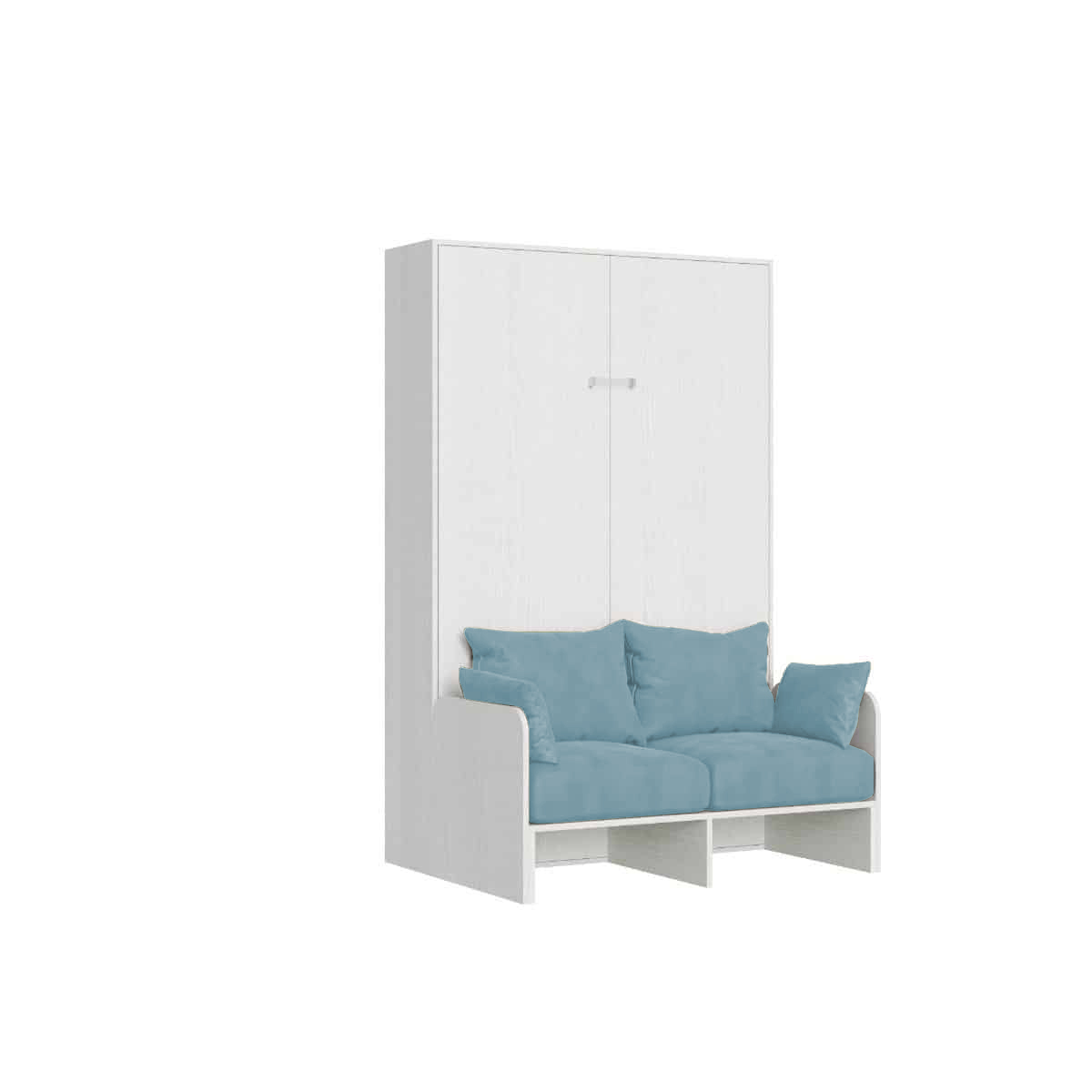 Lit Queen-size Escamotable Kentaro 120 Cm Avec Canapé En Frêne Blanc, Bleu Clair