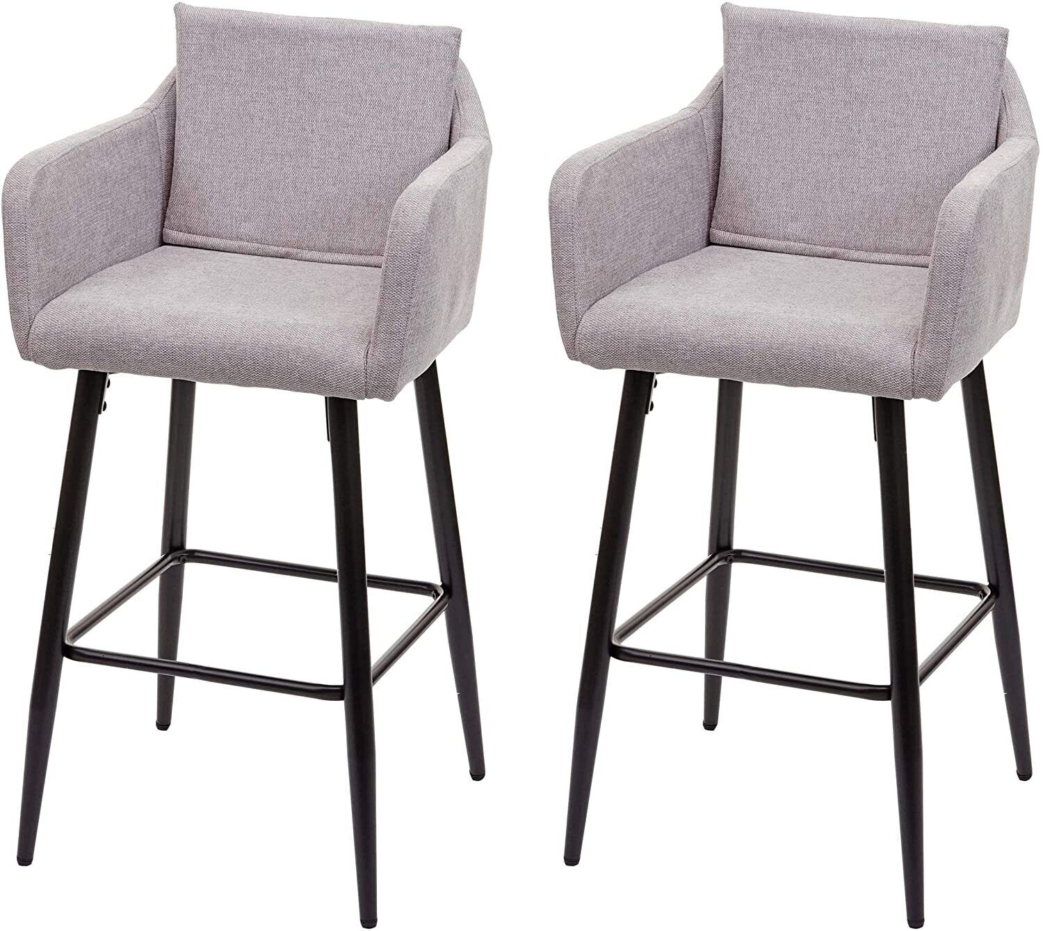 Lot De 2 Tabourets De Bar Avec Repose-pieds En Tissu Gris Clair Et Métal Tdb04061
