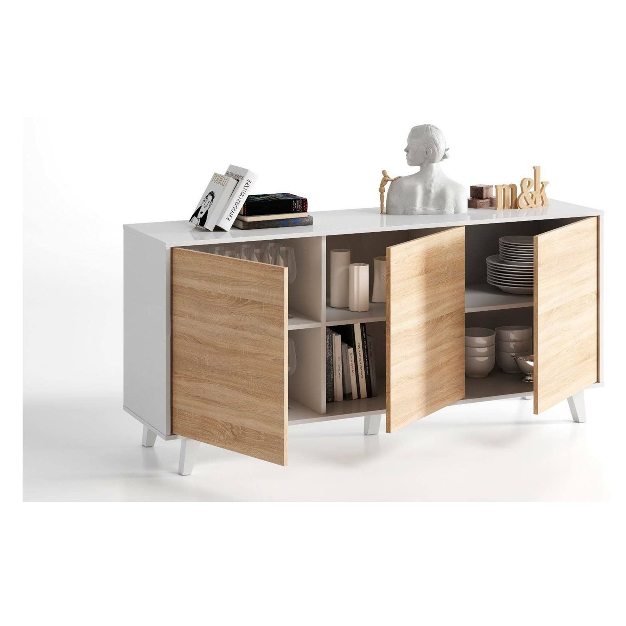 Buffet Effet Bois Blanc 154x41 Cm