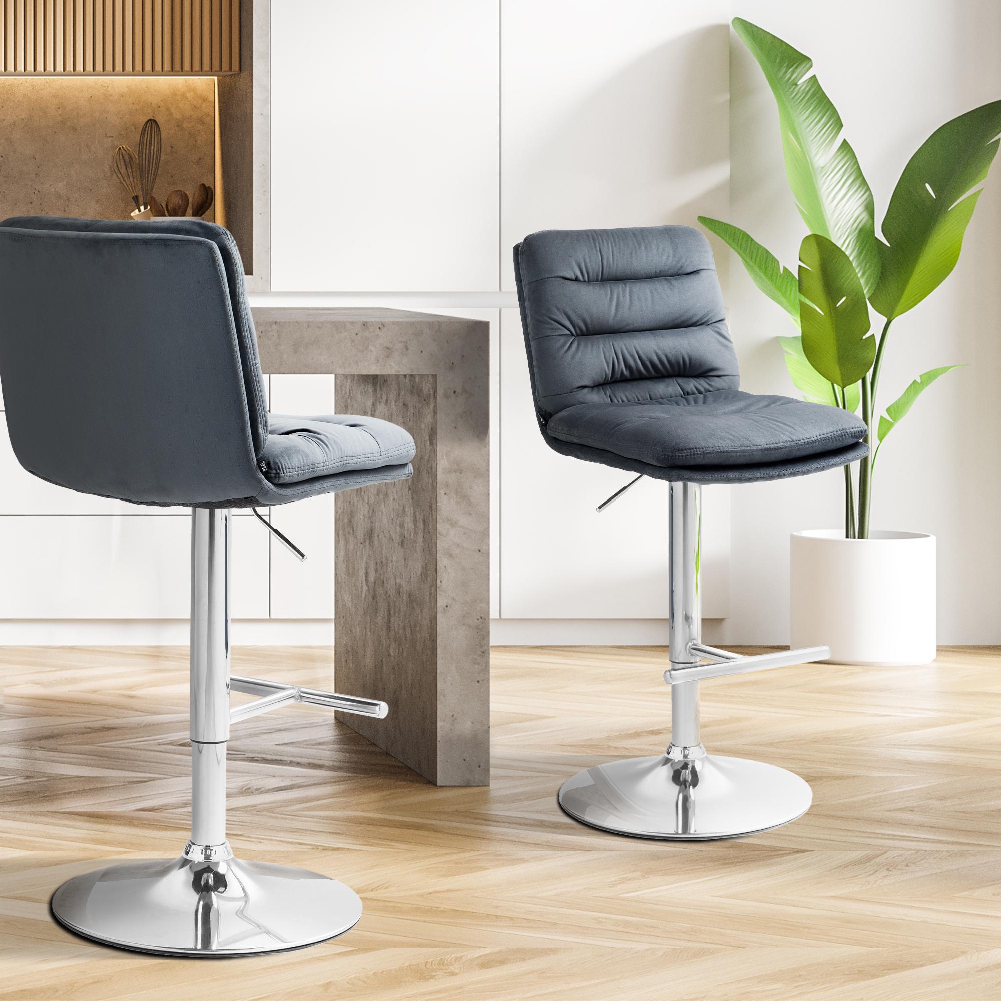 Tabouret De Bar Damar Velours Chromé Gris Foncé